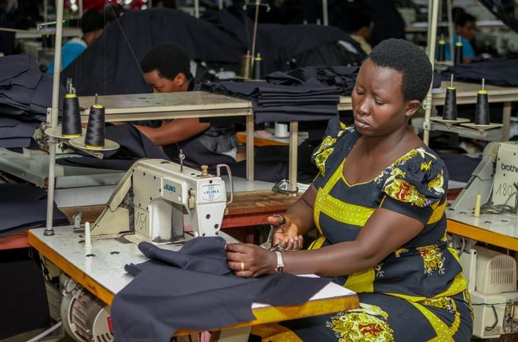 A worker prepares a garment at the the Utexrwa garment factory in Kigali