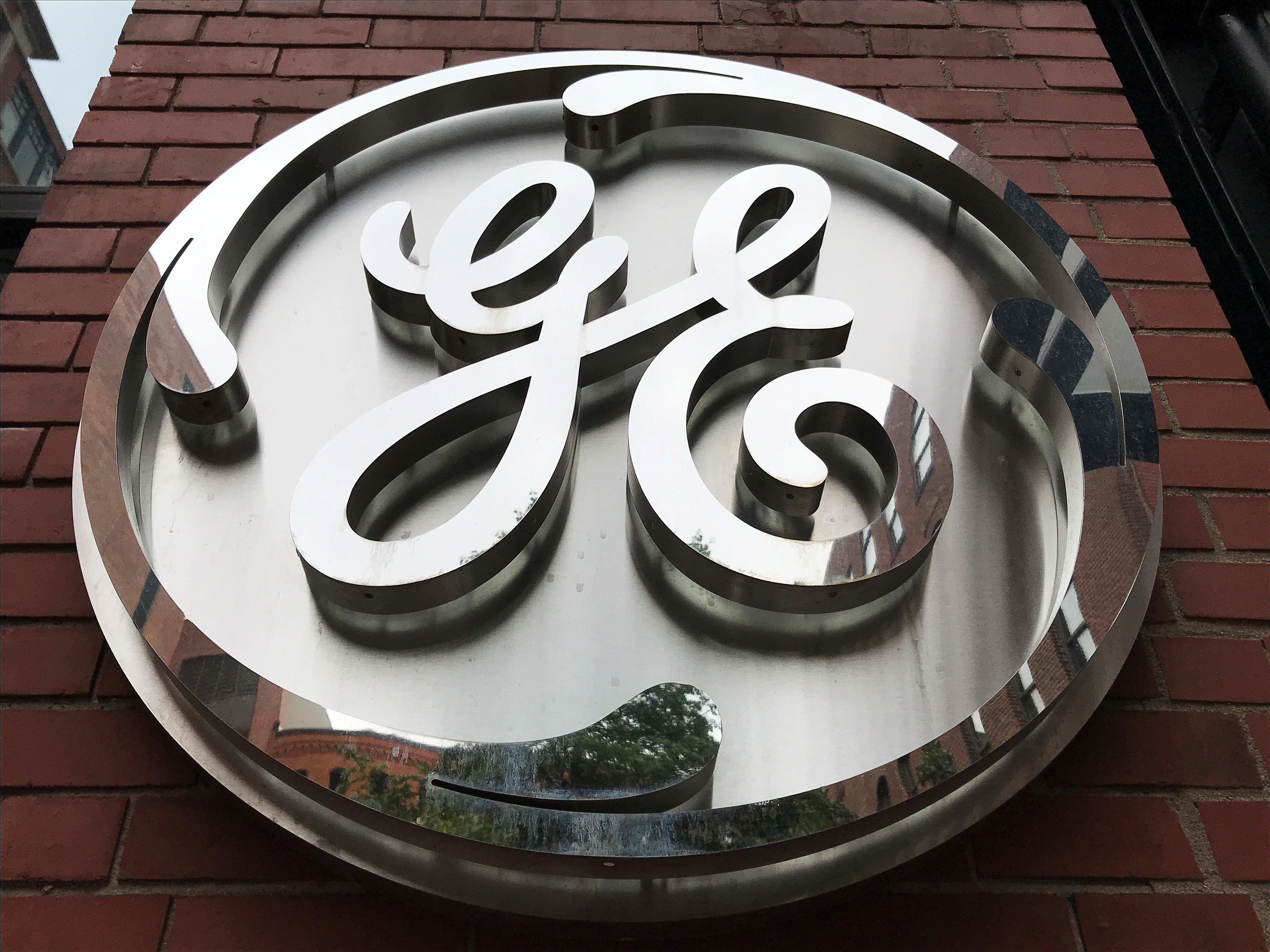 The General Electric Co. logo is seen on the company's corporate headquarters building in Boston