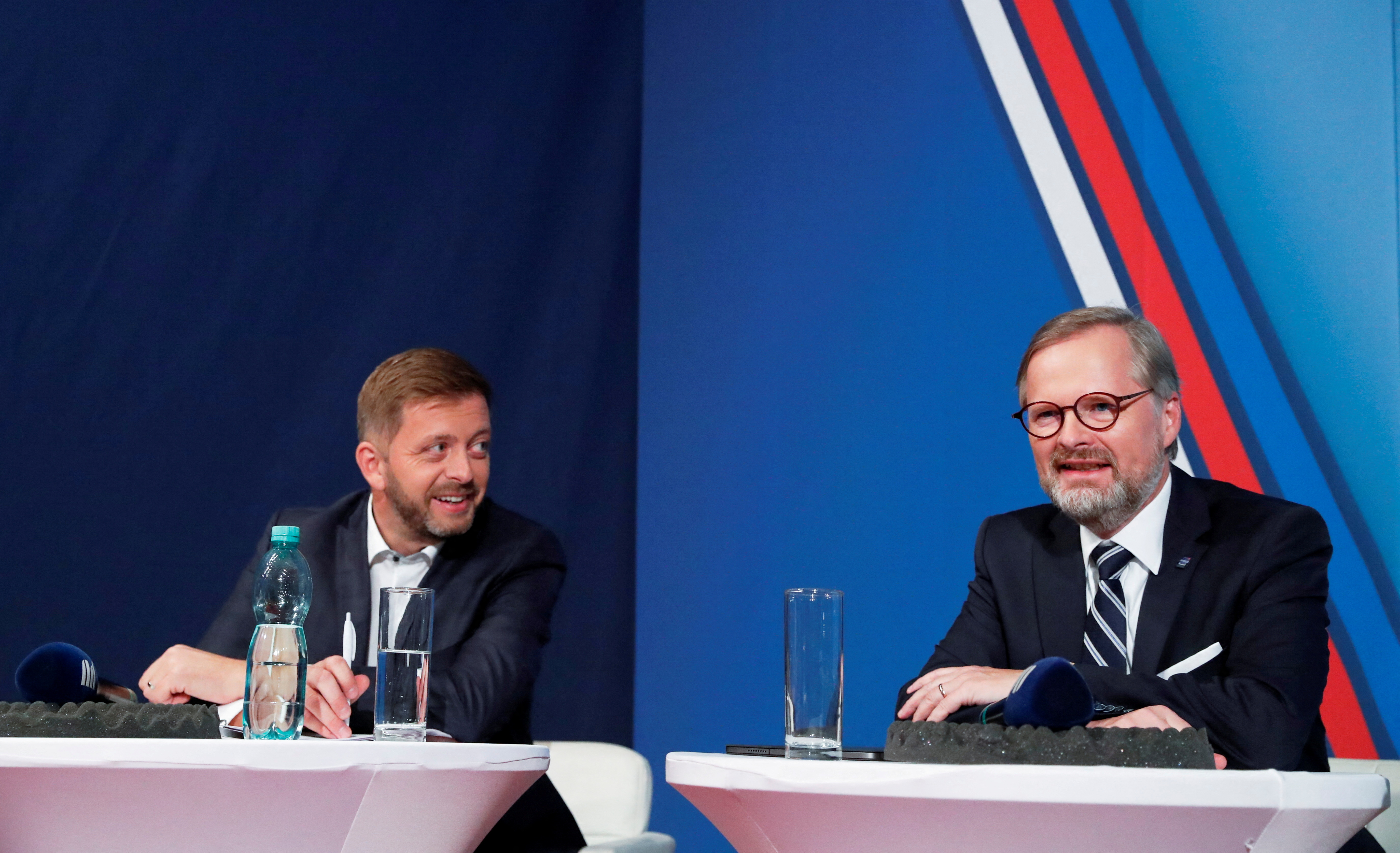 Leaders of political parties attend the radio debate in Prague
