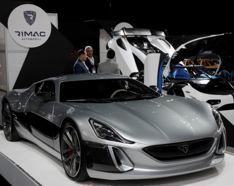 Rimac Automobili Concept_One electric supercar is displayed at the 2017 New York International Auto Show in New York, U.S.