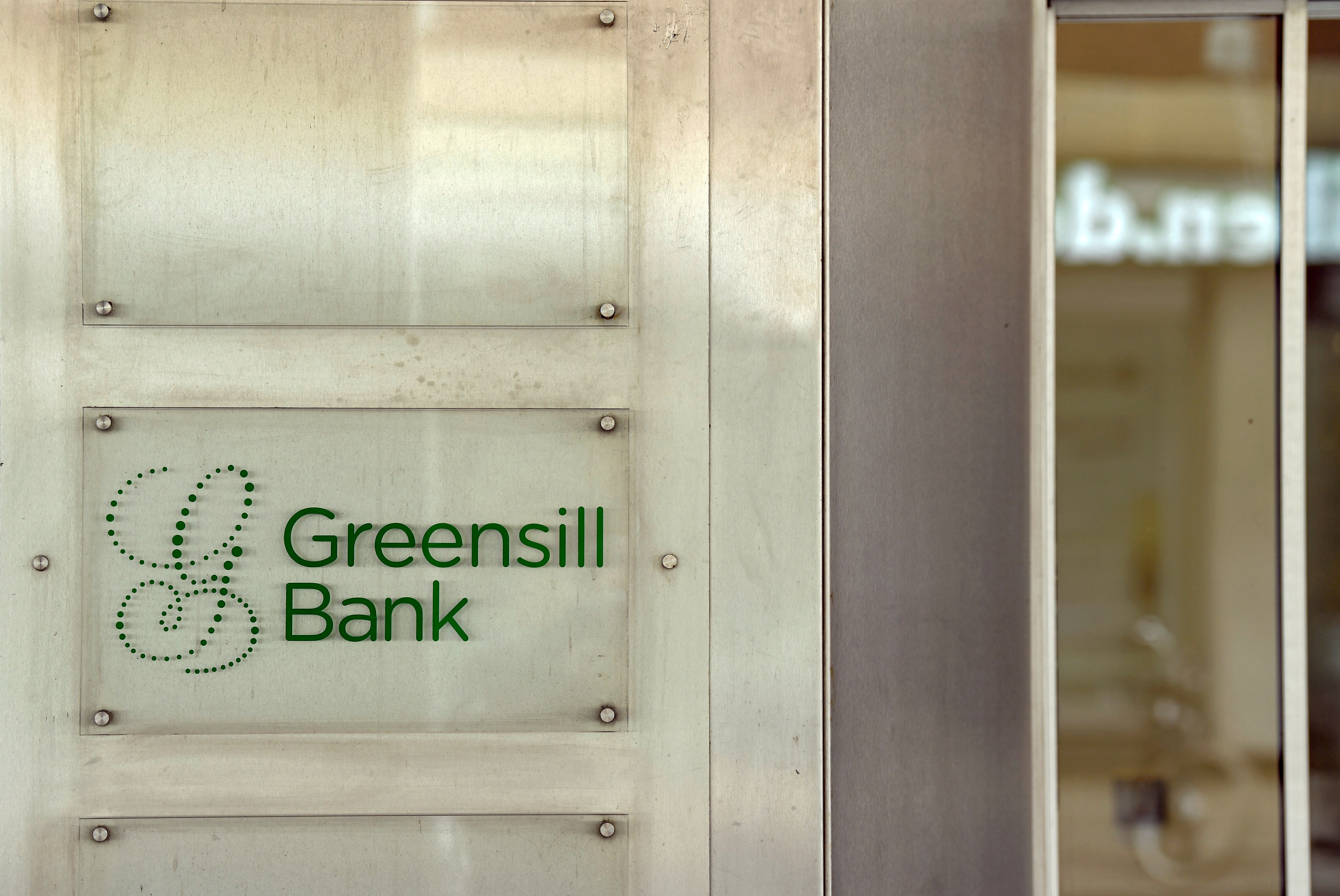 Logo of Greensill Bank is pictured in downtown Bremen, Germany, March 10, 2021. REUTERS/Fabian Bimmer/File Photo