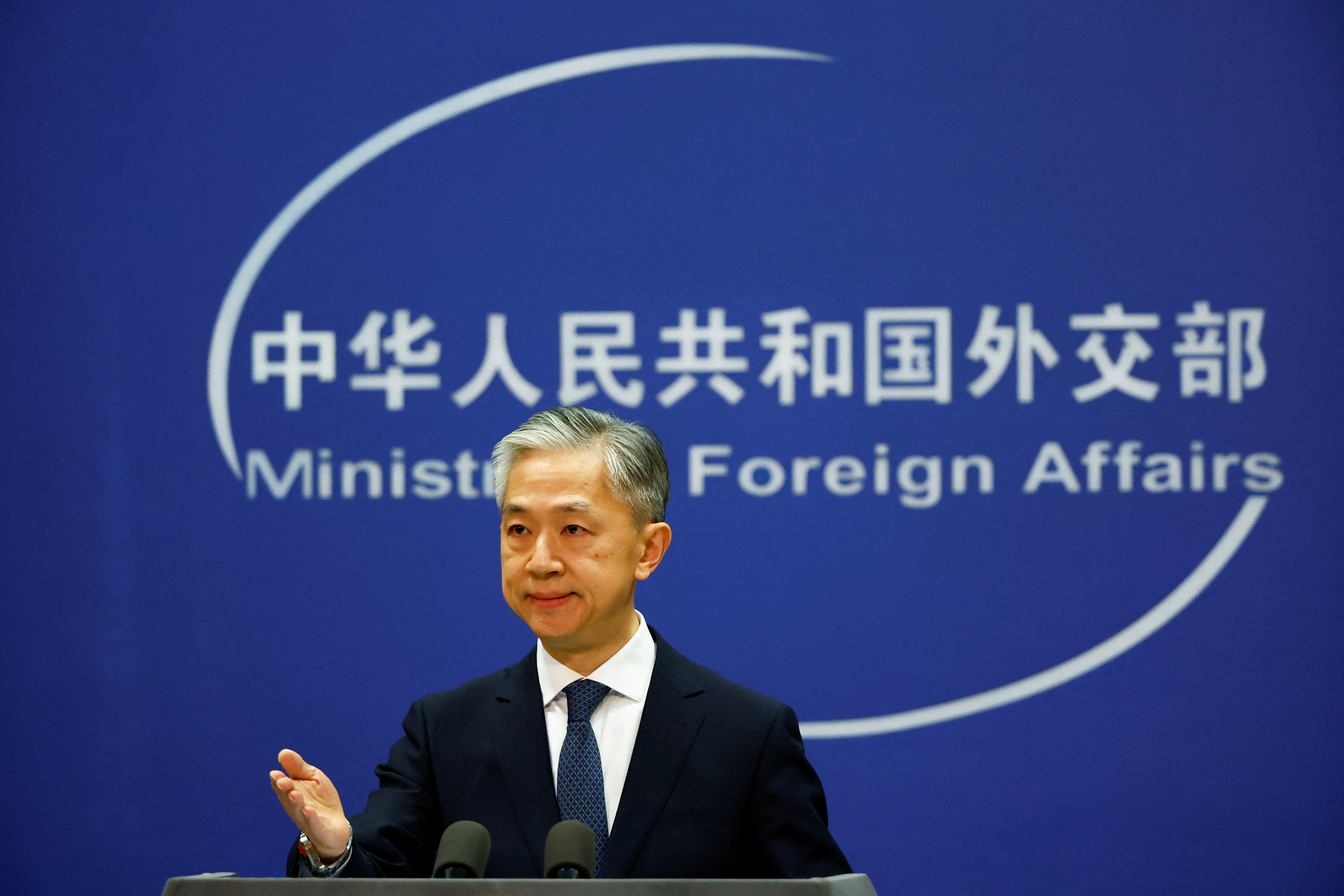 Chinese Foreign Ministry spokesperson Wang Wenbin attends a news conference in Beijing