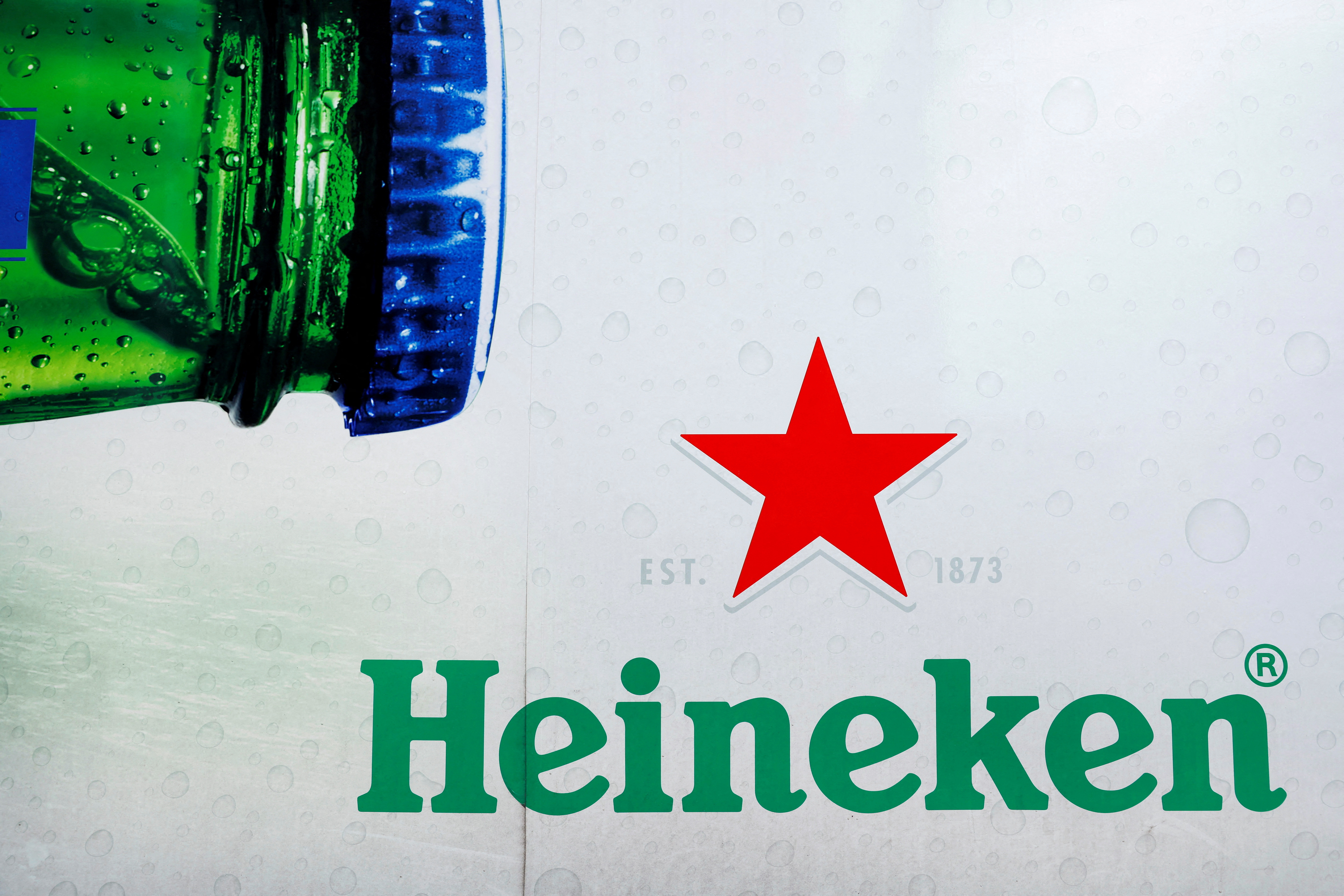The logo of Heineken beer is seen on a delivery truck