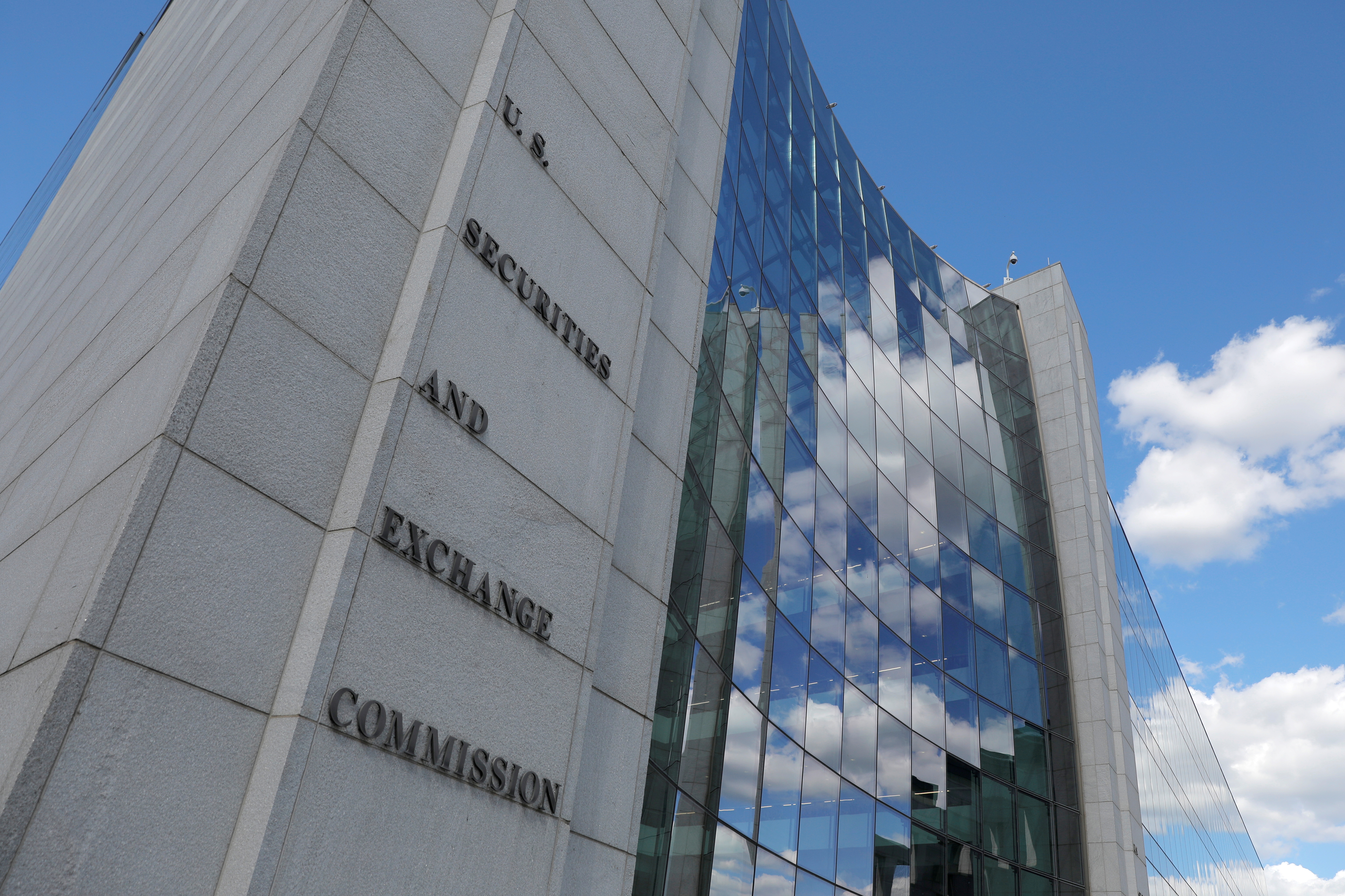 Signage is seen at the headquarters of the U.S. Securities and Exchange Commission (SEC) in Washington, D.C.