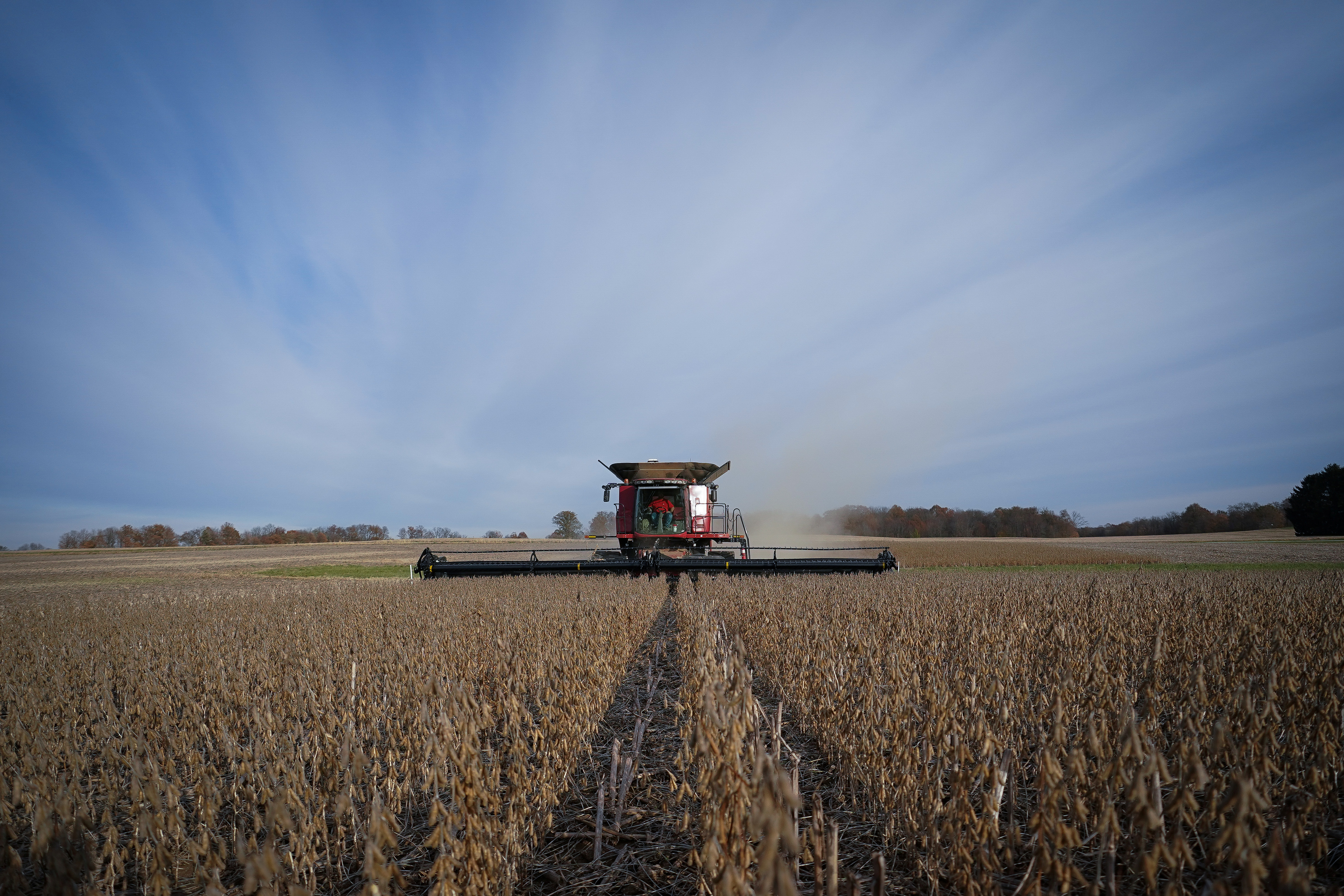 Soybeans are harvested from a field on Hodgen Farm in Roachdale