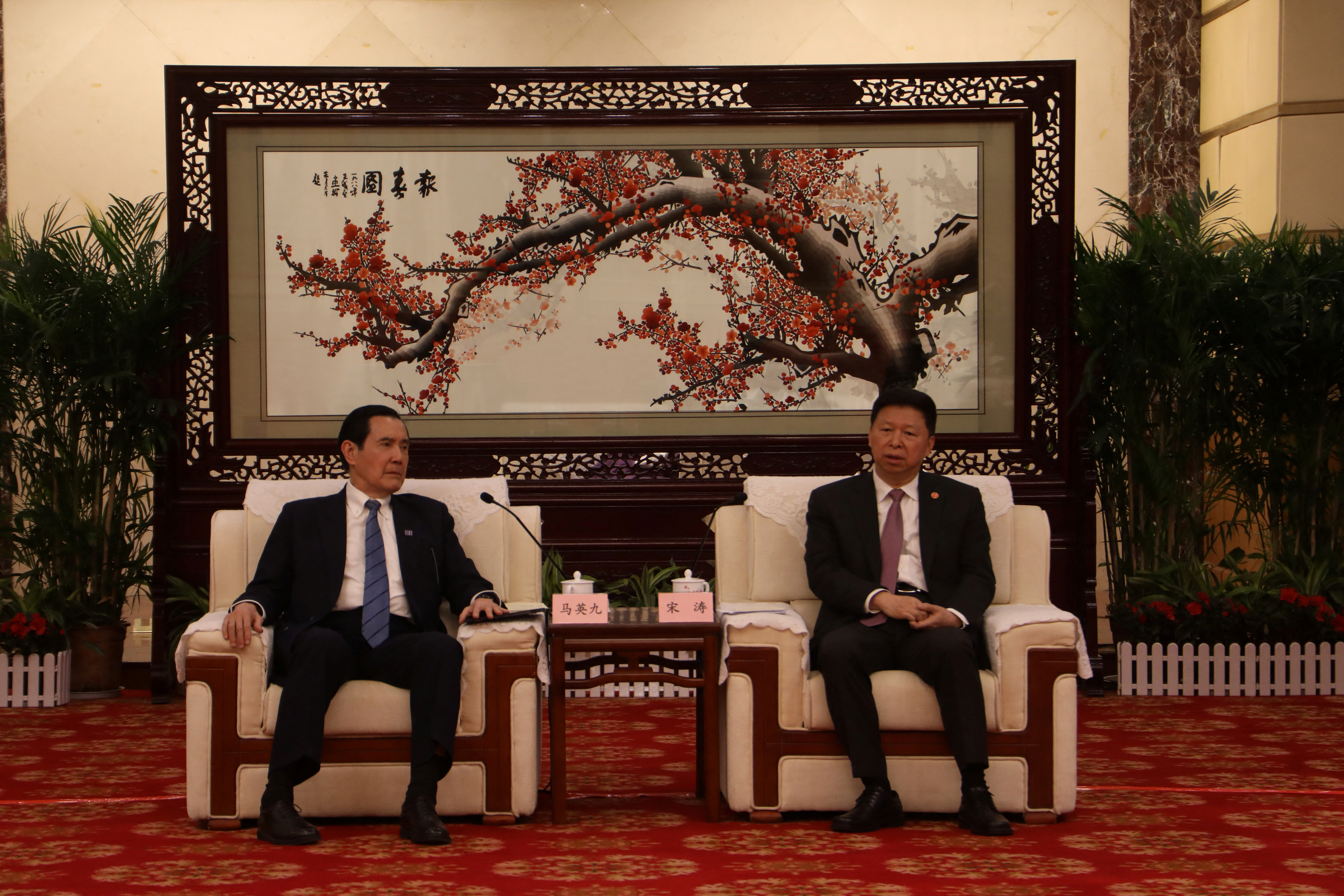 Handout picture of Former Taiwanese president Ma Ying-jeou meets the head of China's Taiwan Affairs Office of the State Council Song Tao