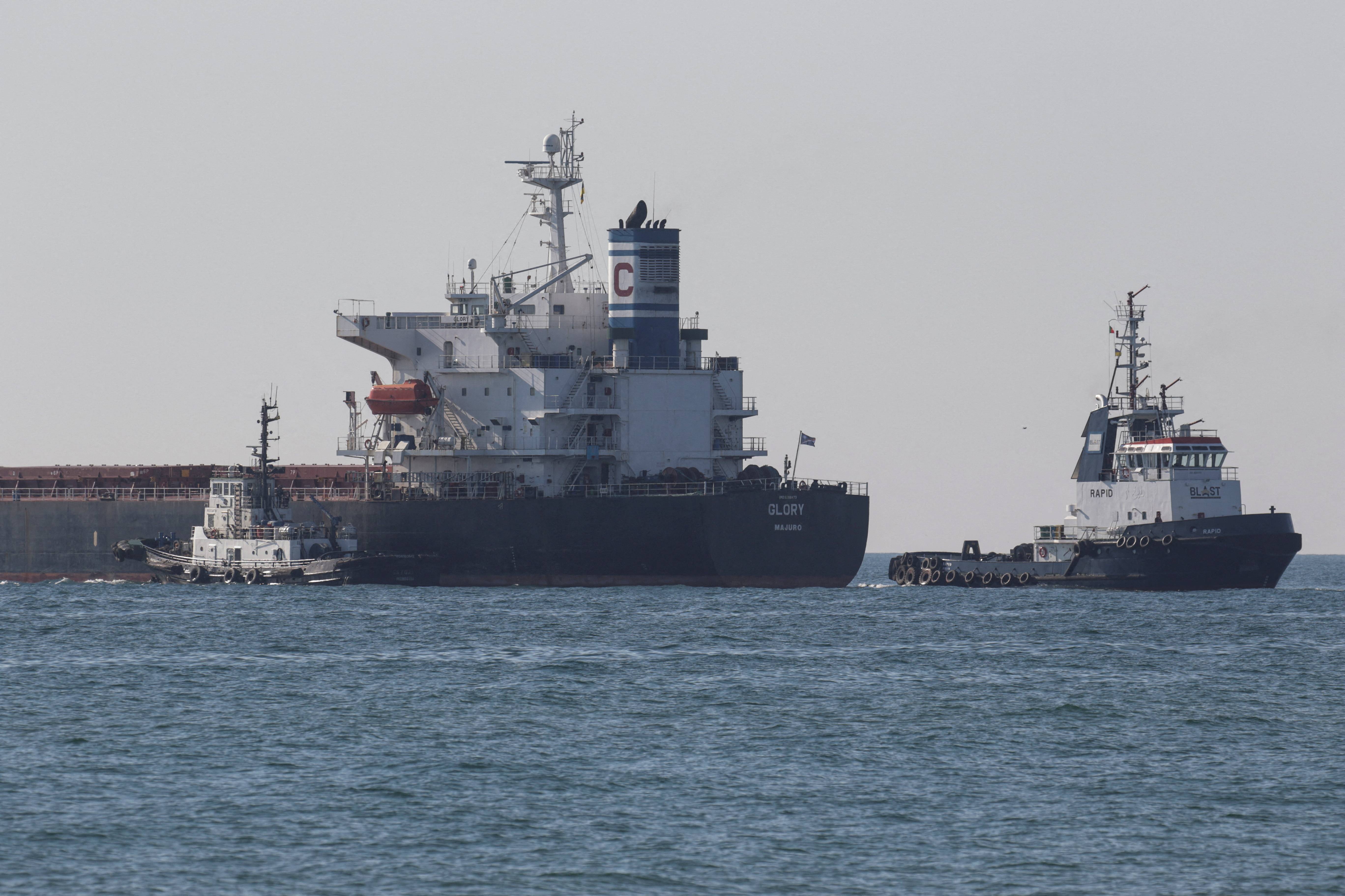 The bulk carrier Glory leaves the sea port in Chornomorsk