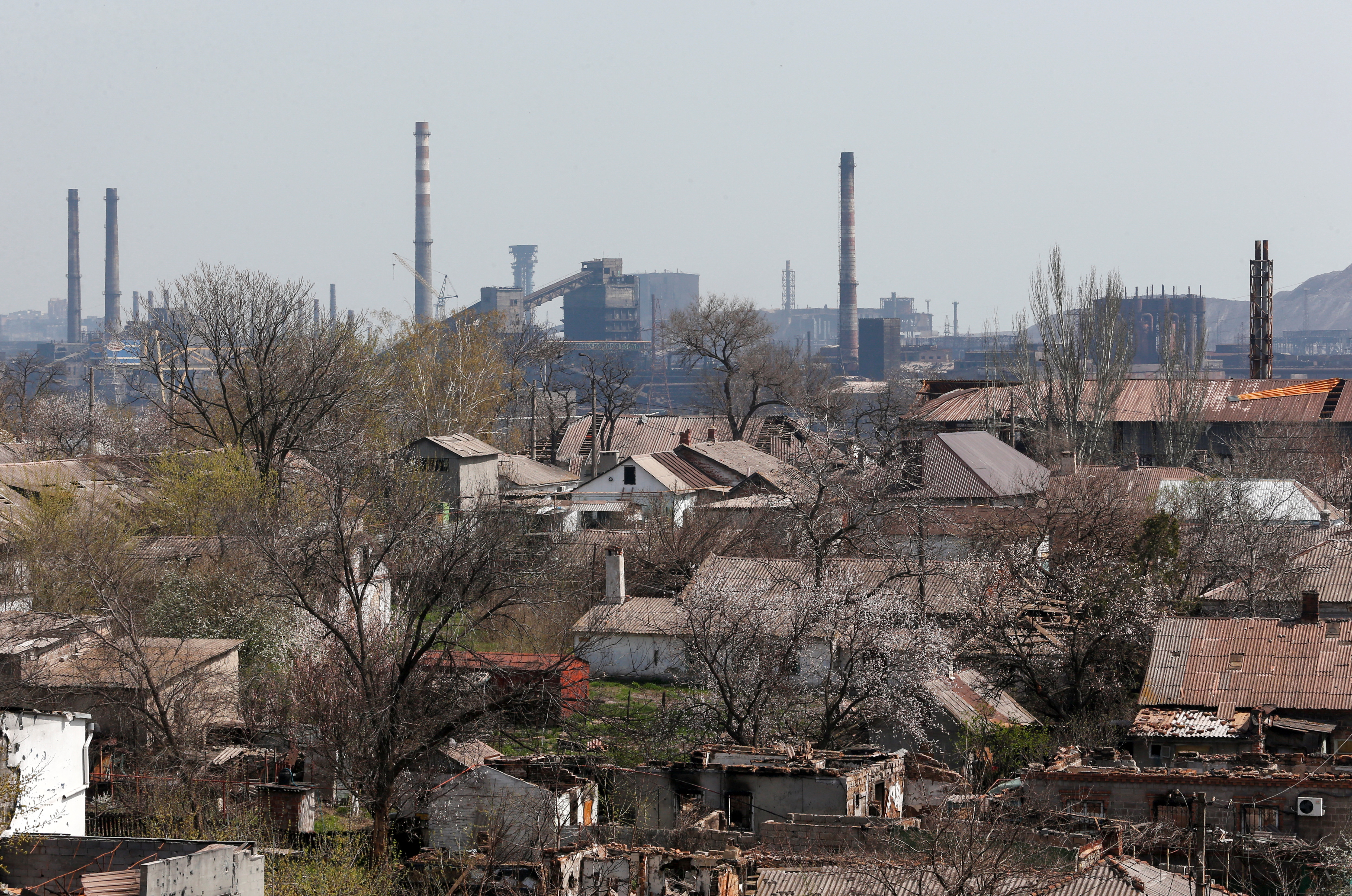 A view shows a plant of Azovstal Iron and Steel Works company in Mariupol