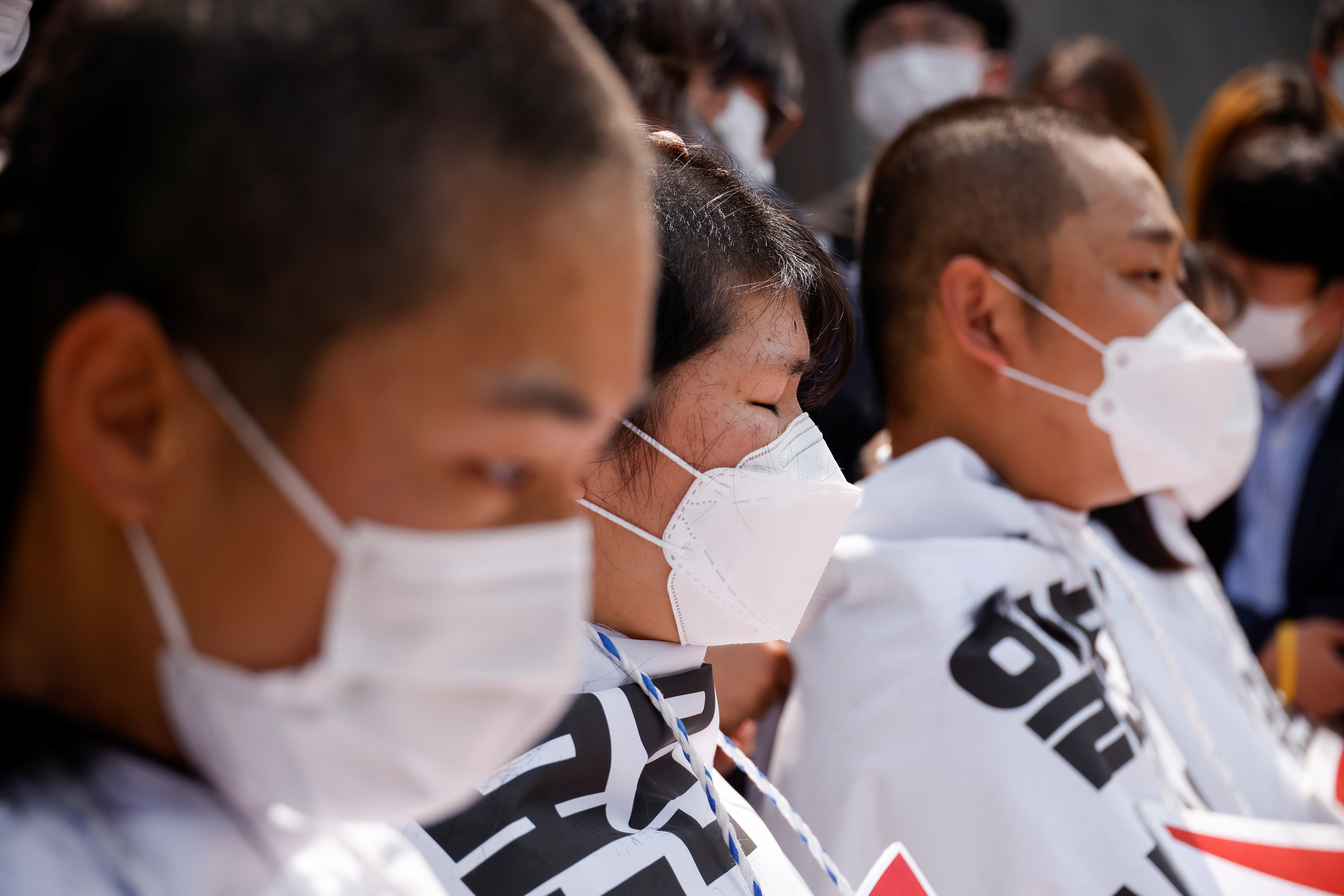 South Korean university students protest in front of the Japanese embassy in Seoul