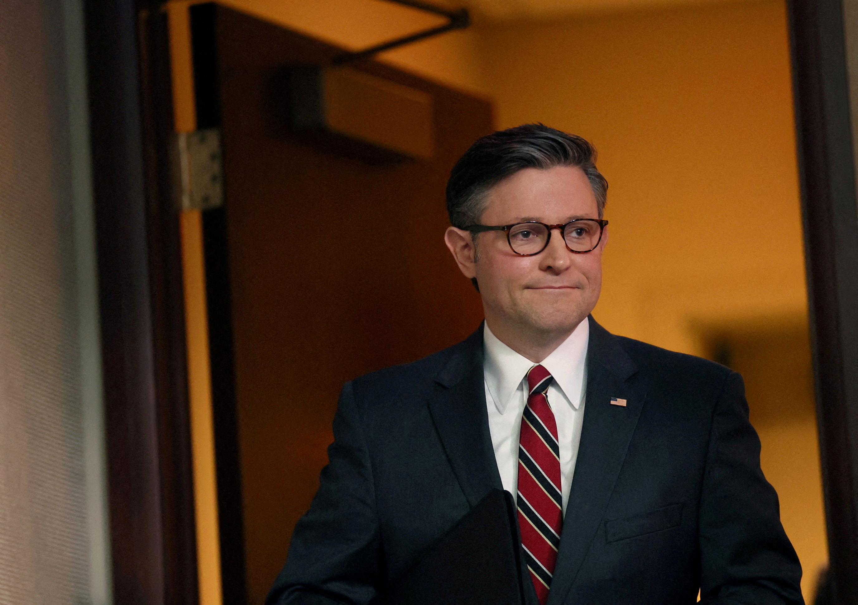 U.S. House Speaker Mike Johnson (R-LA) holds a press conference at Capitol Hill in Washington, U.S.