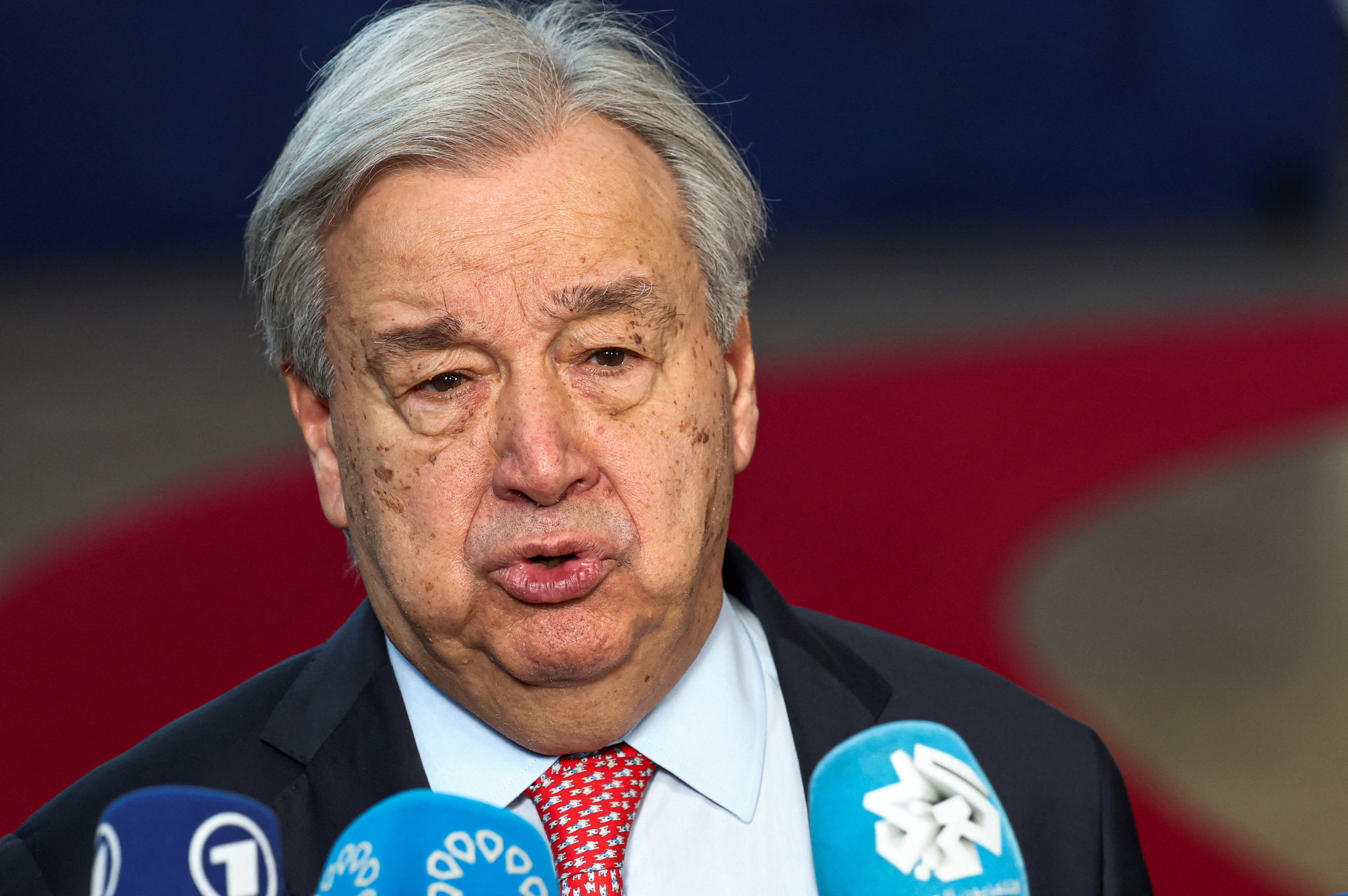 United Nations Secretary-General Antonio Guterres speaks to the press on the day of a European Union leaders&rsquo; summit in Brussels, Belgium on March 19, 2026. &mdash; Reuters