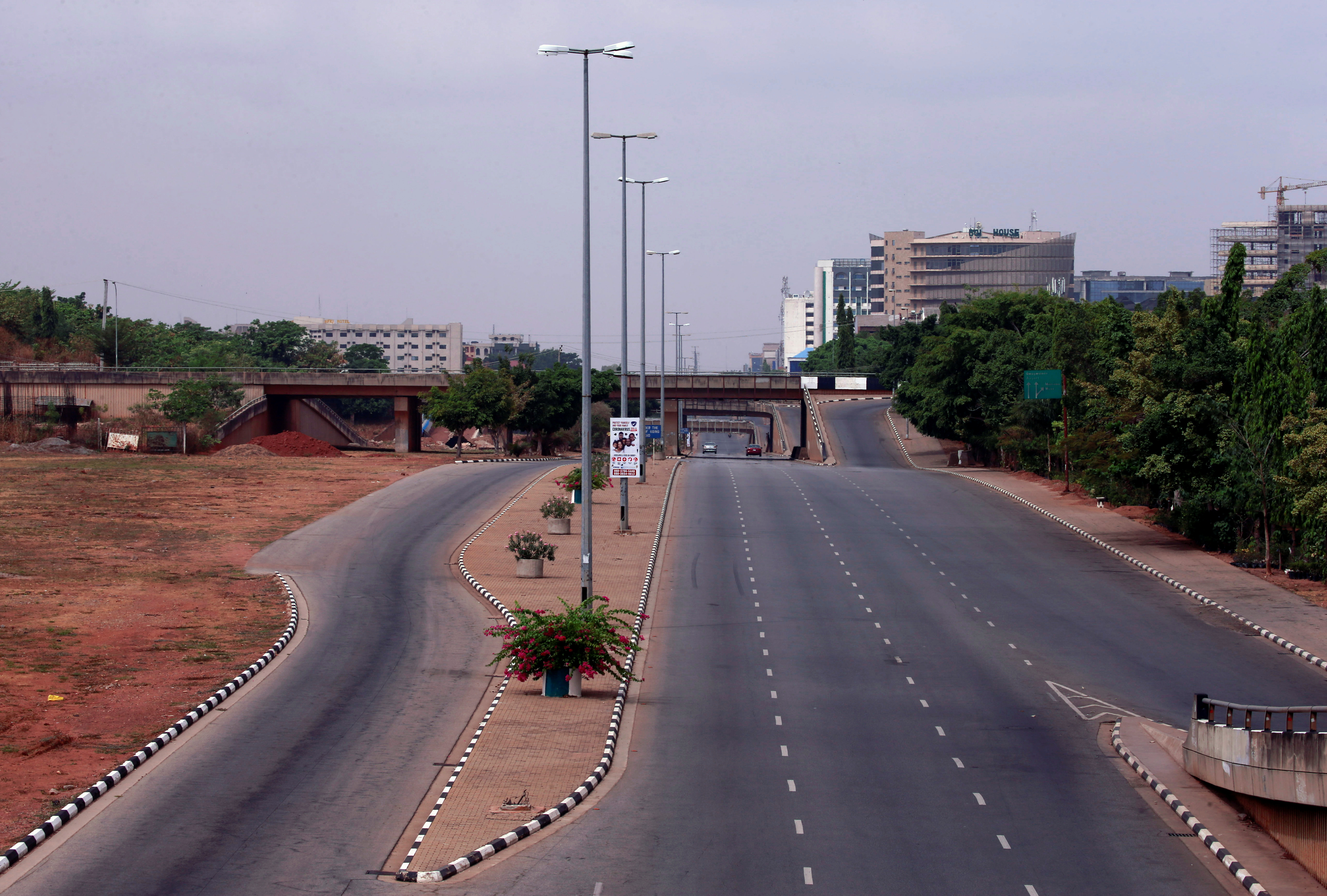 General view of empty roads, as the authorities try to limit the spread of the coronavirus disease (COVID-19), in Abuja