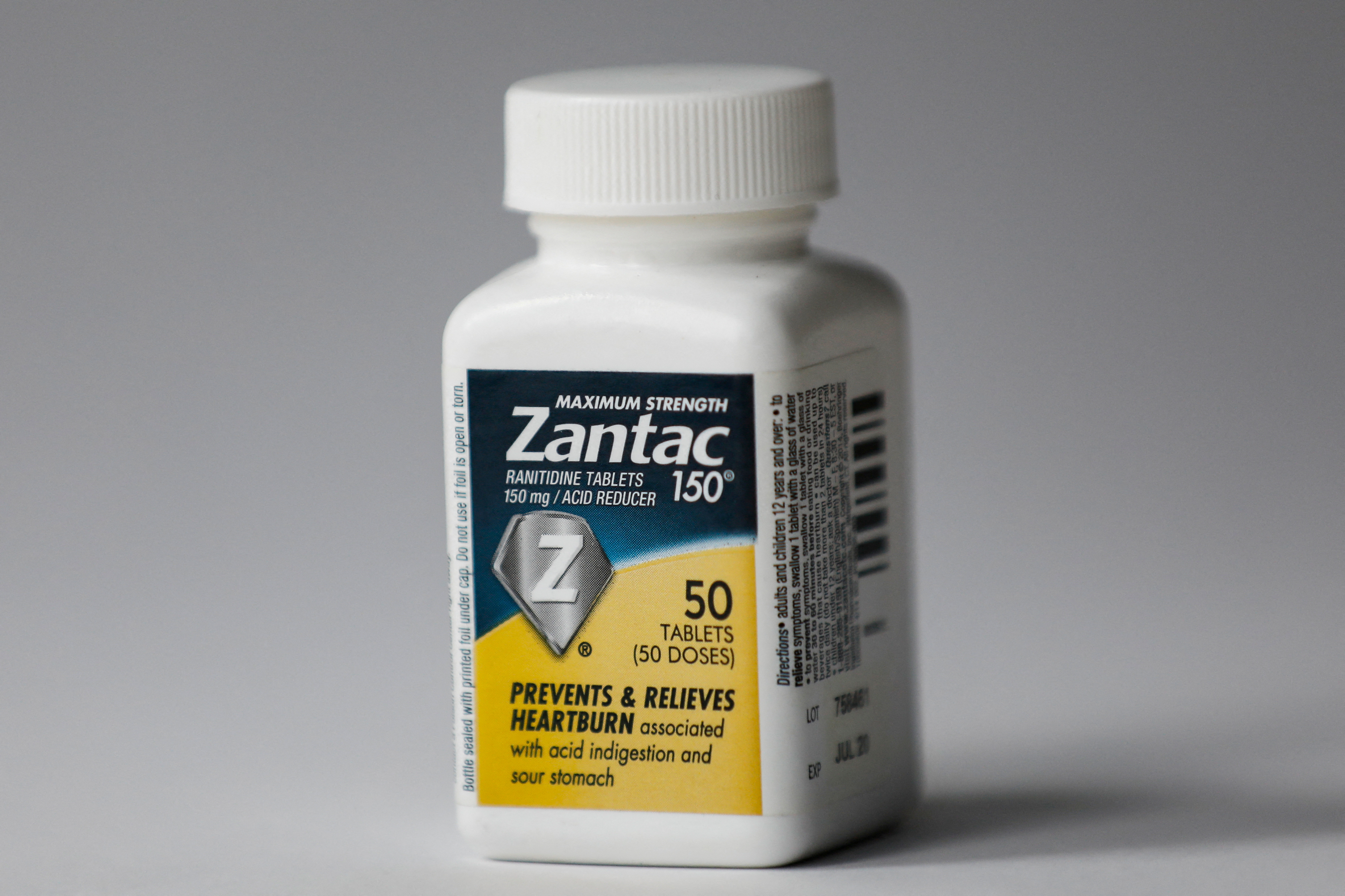 A bottle of Zantac heartburn drug is seen in this picture illustration