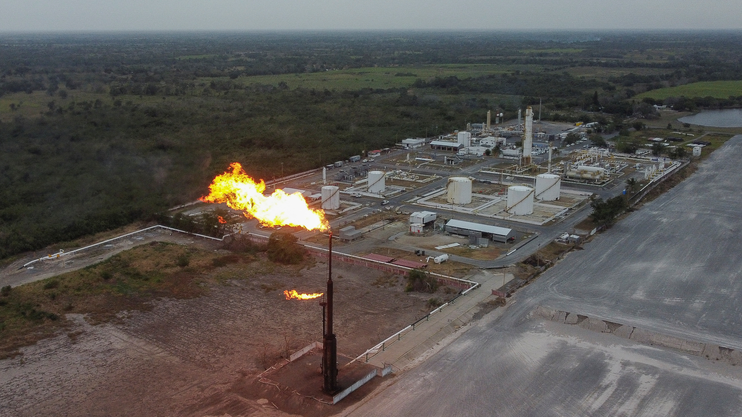 Gas flares are seen at the state energy company Petroleos Mexicanos (Pemex) plants in Veracruz state