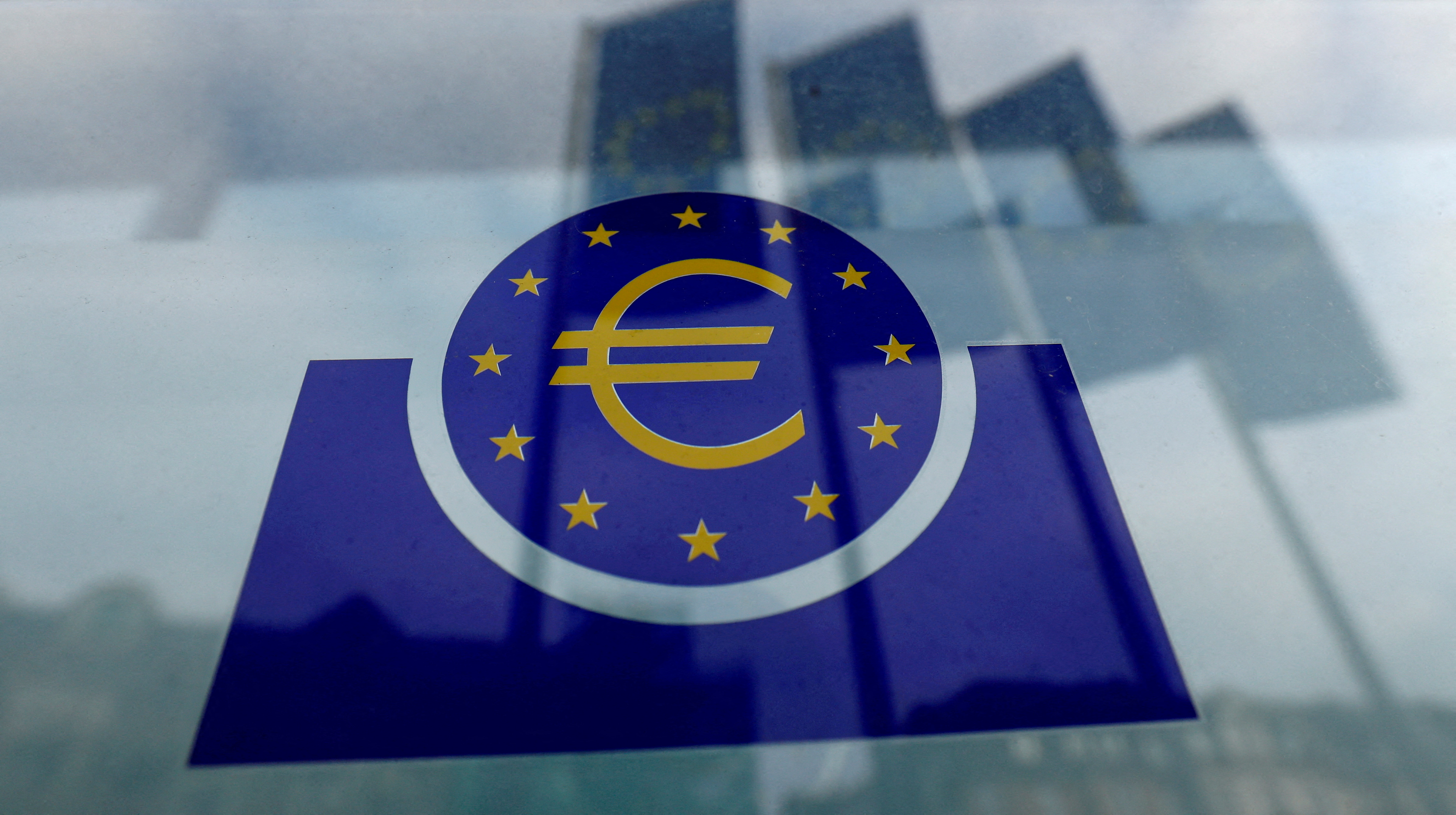 The European Central Bank (ECB) logo in Frankfurt