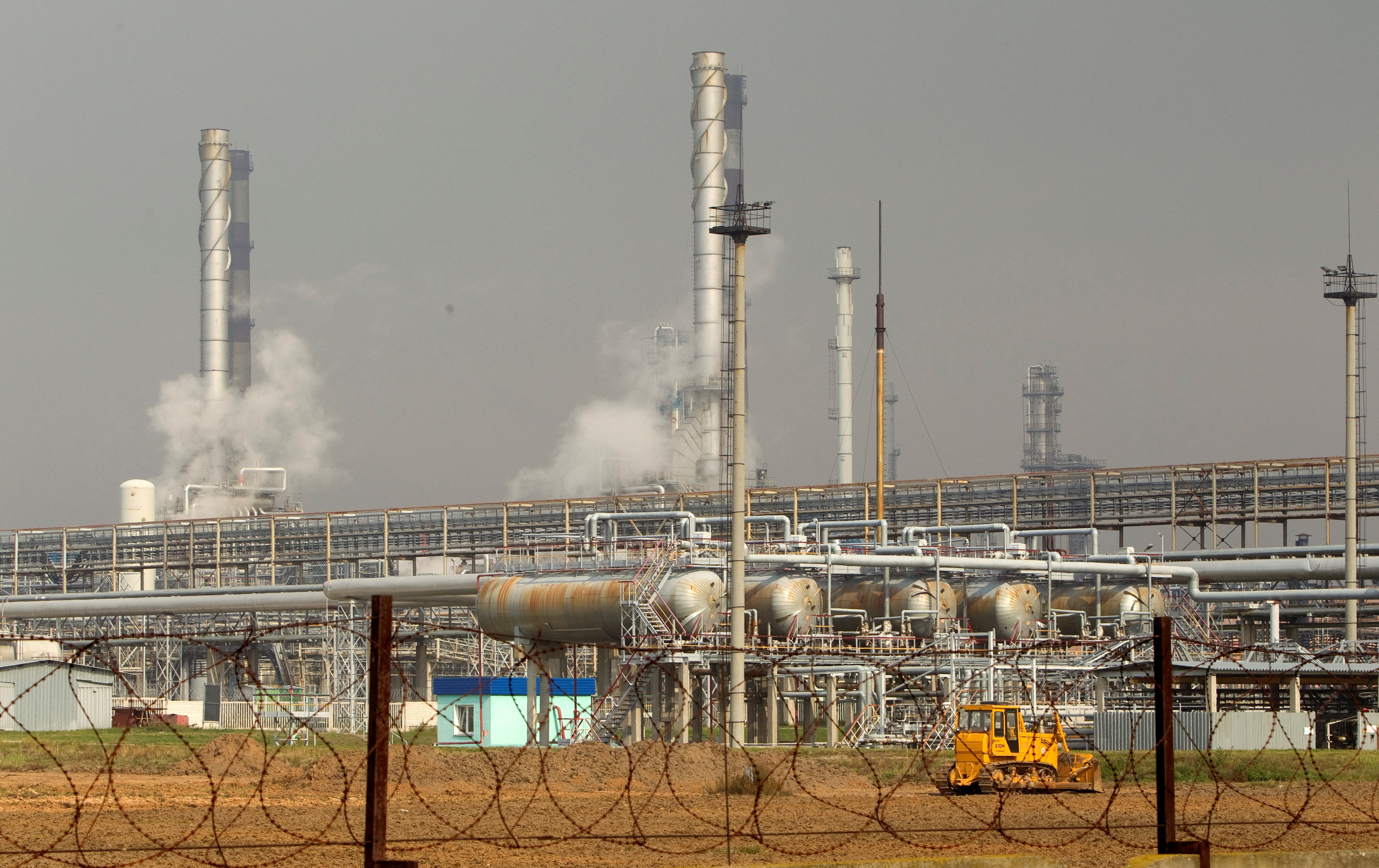 An oil refinery located on a branch of the Druzhba oil pipeline, which moves crude through the pipeline westwards to Europe, is seen near Mozyr