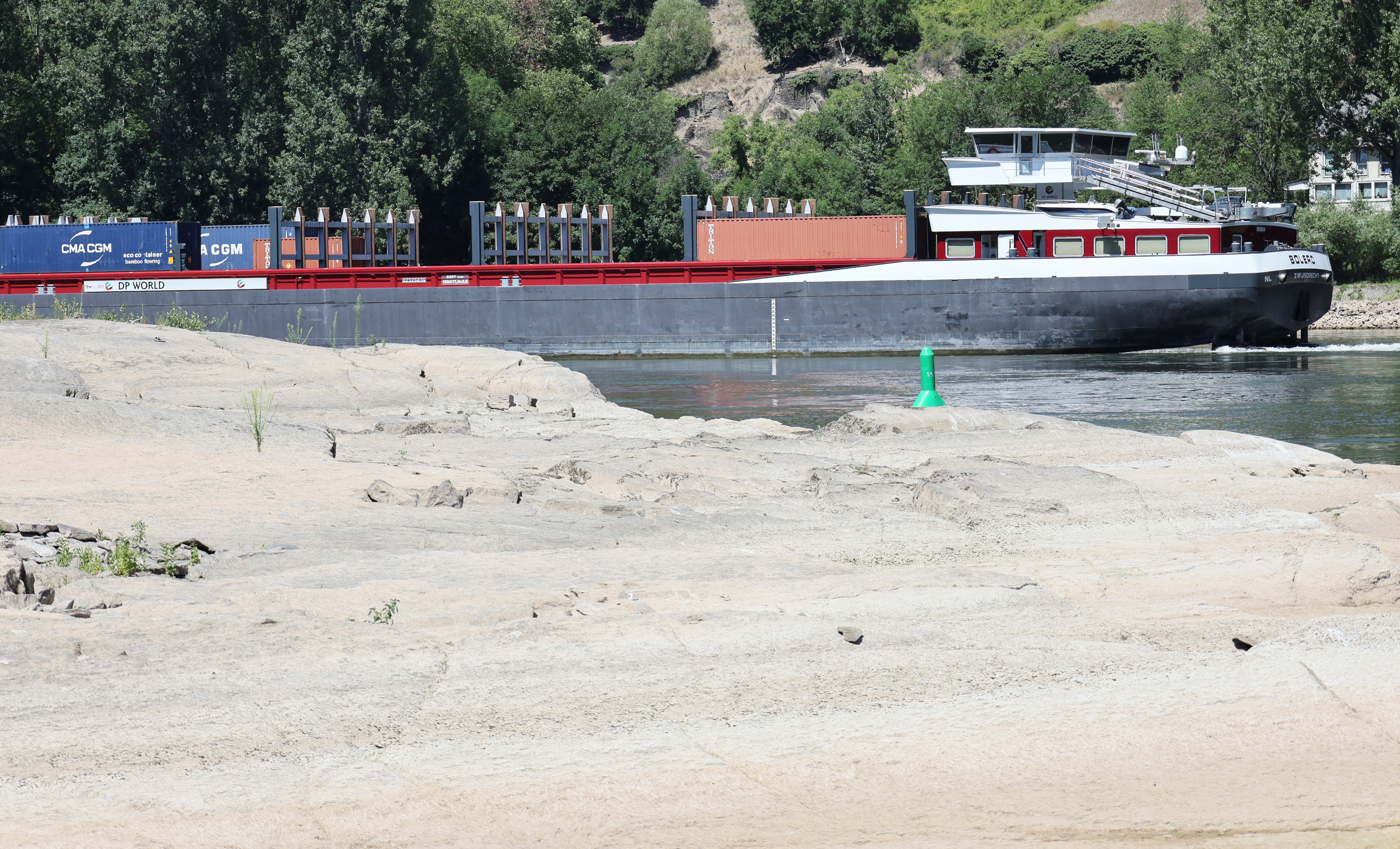 Low water levels after recent dry weather continue to prevent cargo vessels from sailing fully loaded on the river Rhine in Germany