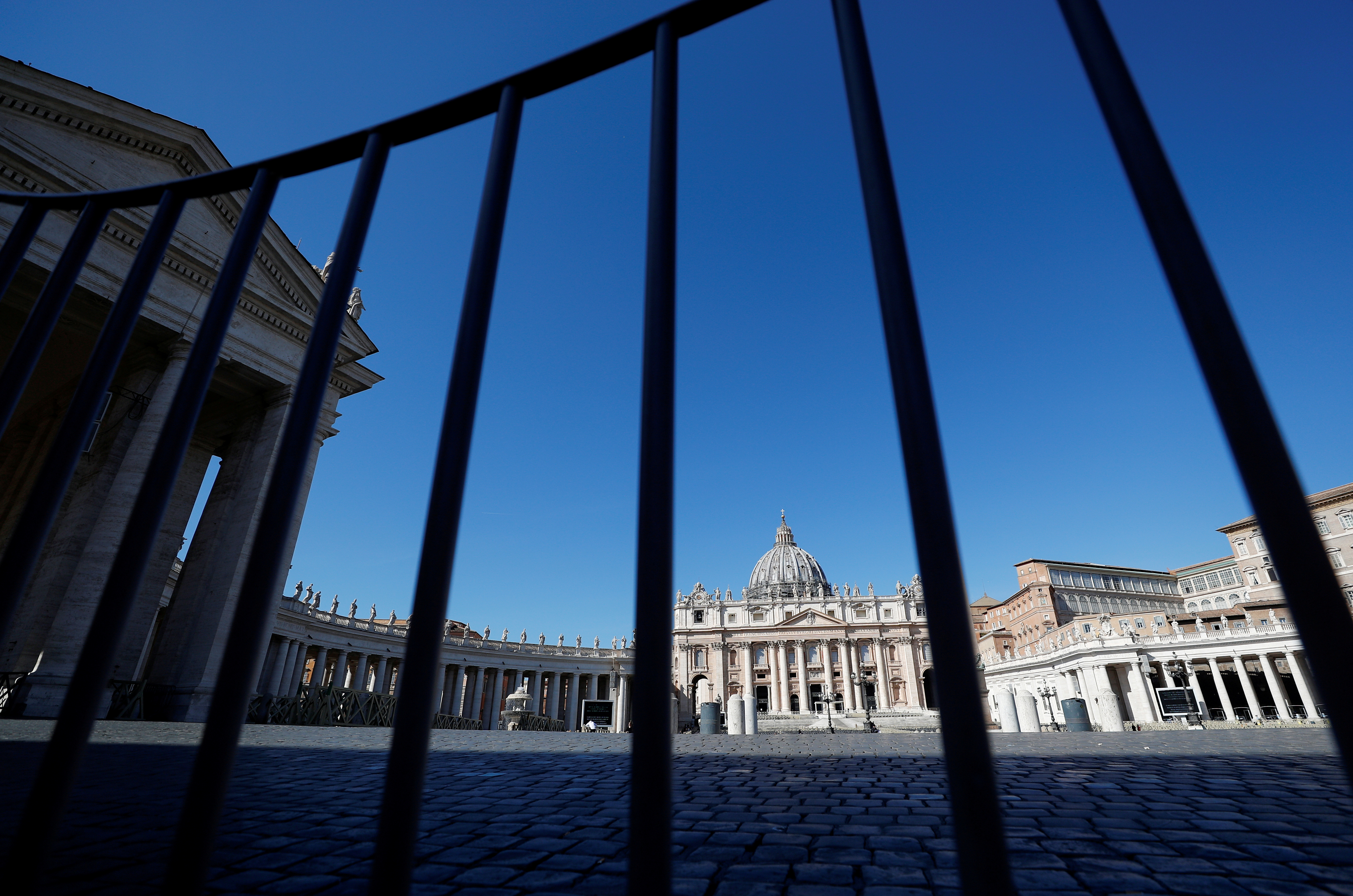 A general view of empty Saint Peter's Square, after a decree orders for the whole of Italy to be on lockdown in an unprecedented clampdown aimed at beating the coronavirus, as seen from Rome