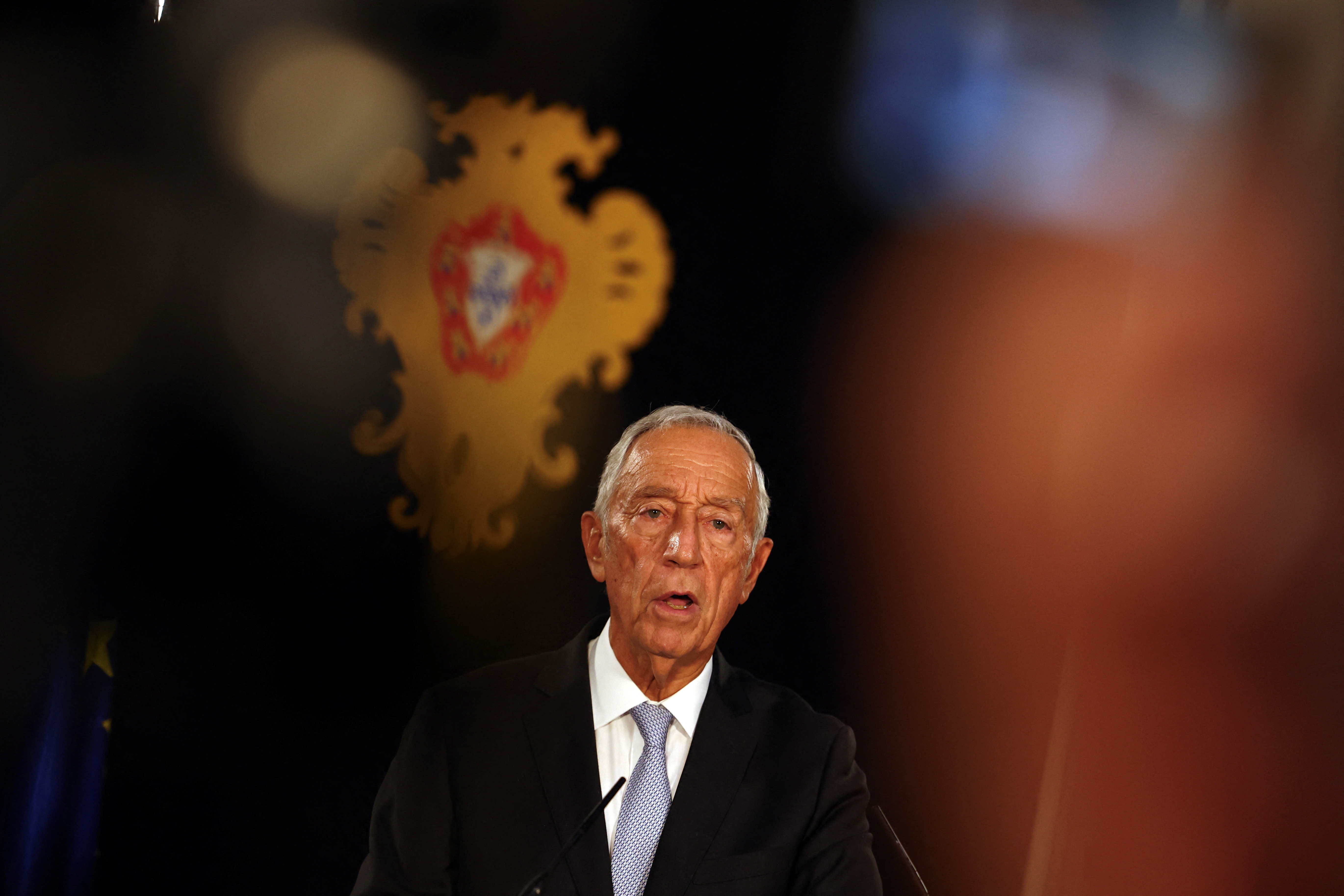 Portugal's President de Sousa addresses the nation from Belem Palace to announce his decision to dissolve parliament, in Lisbon