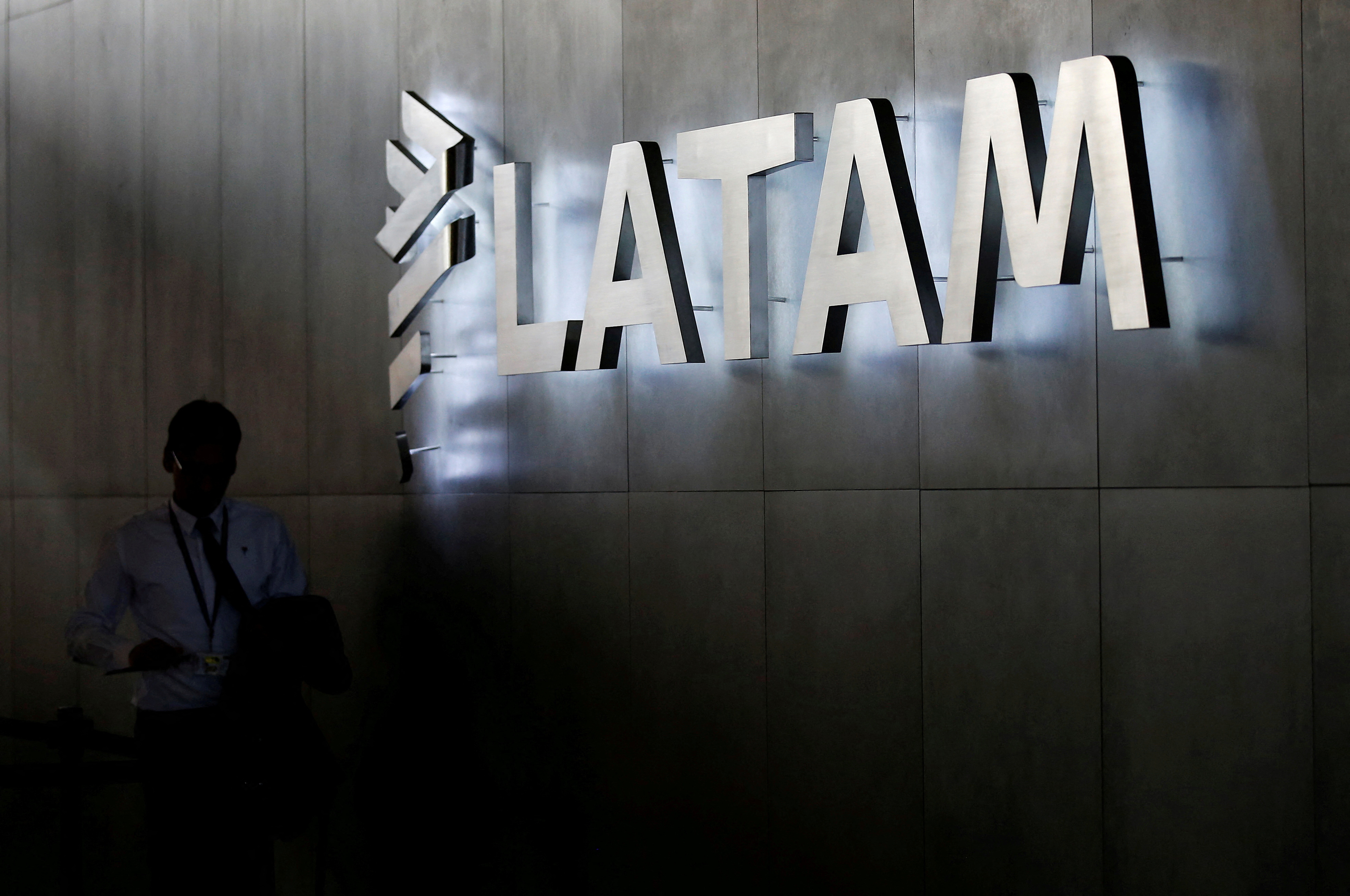 LATAM airlines logo, is seen inside of the Commodore Arturo Merino Benitez International Airport in Santiago