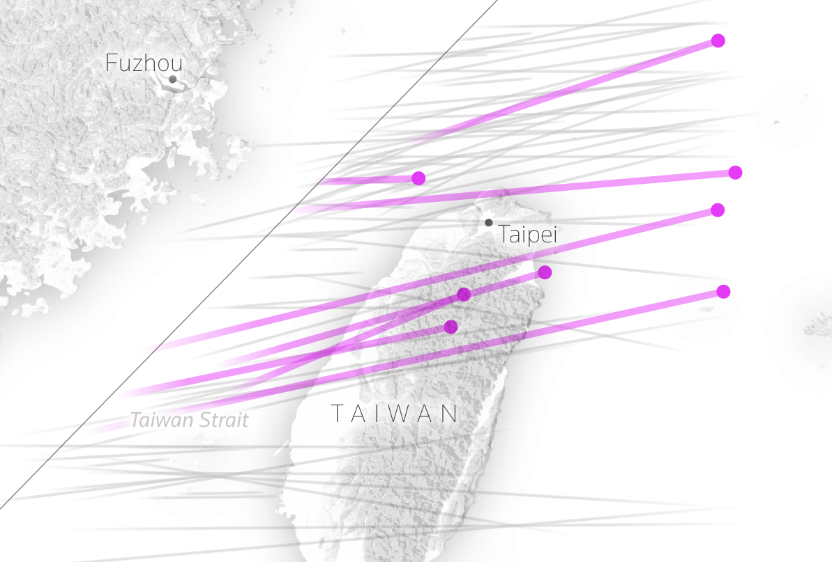 Map showing flight paths of Chinese balloons over Taiwan