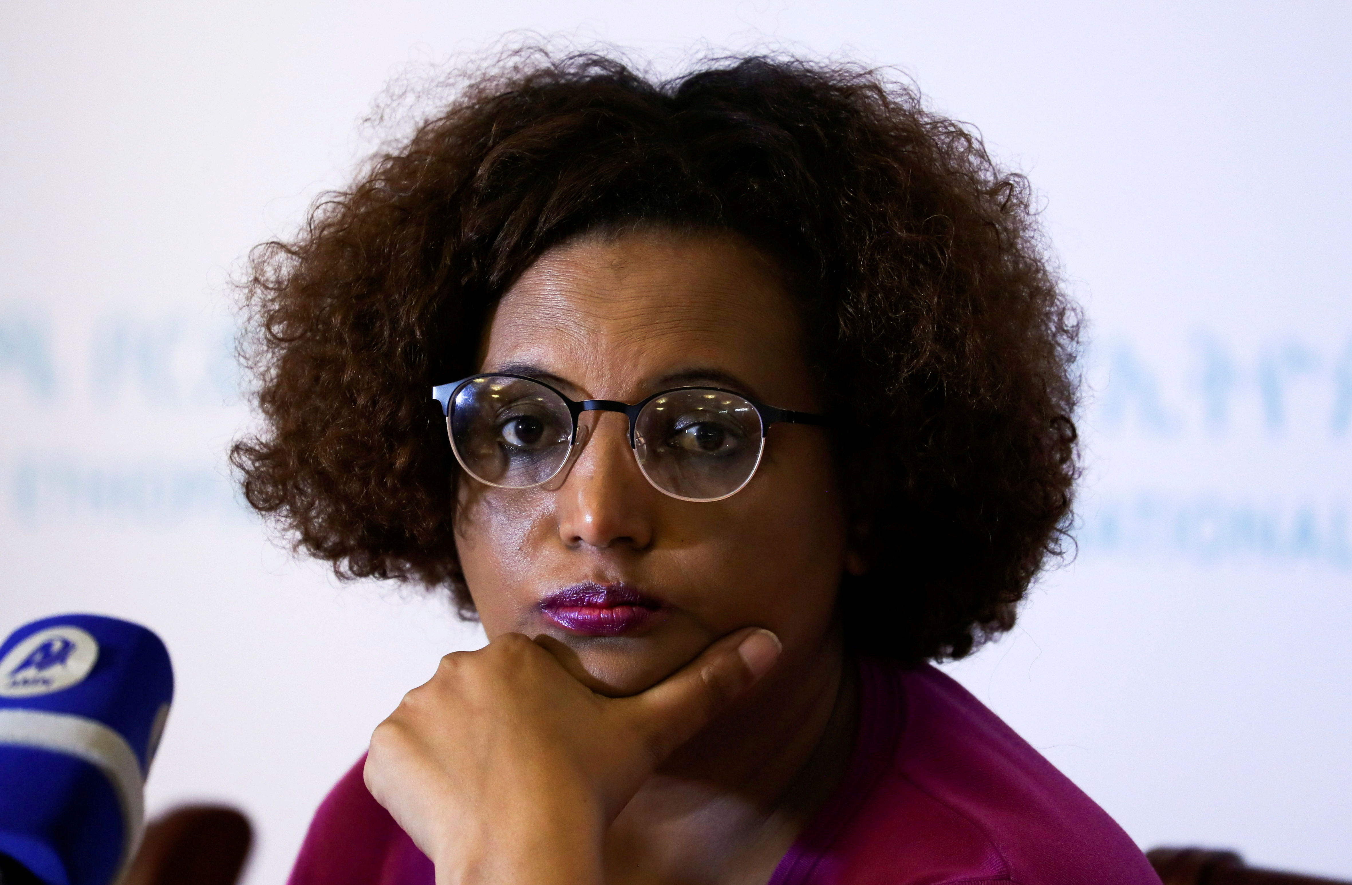 National Electoral Board of Ethiopia Chairperson Birtukan Mideksa addresses a news conference on the upcoming election in Addis Ababa