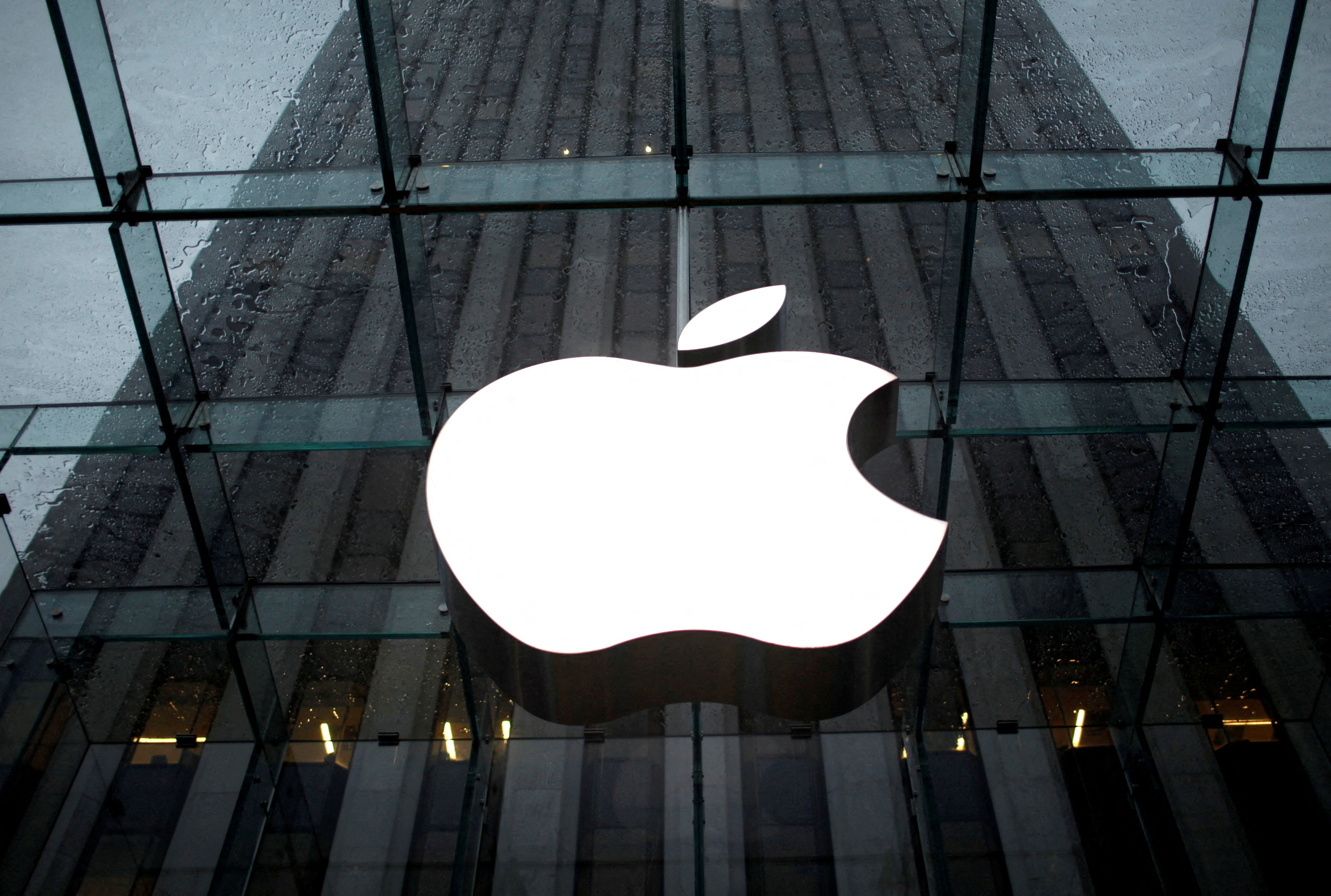 FILE PHOTO: The Apple Inc. logo is seen in the lobby of New York City's flagship Apple store, U.S.