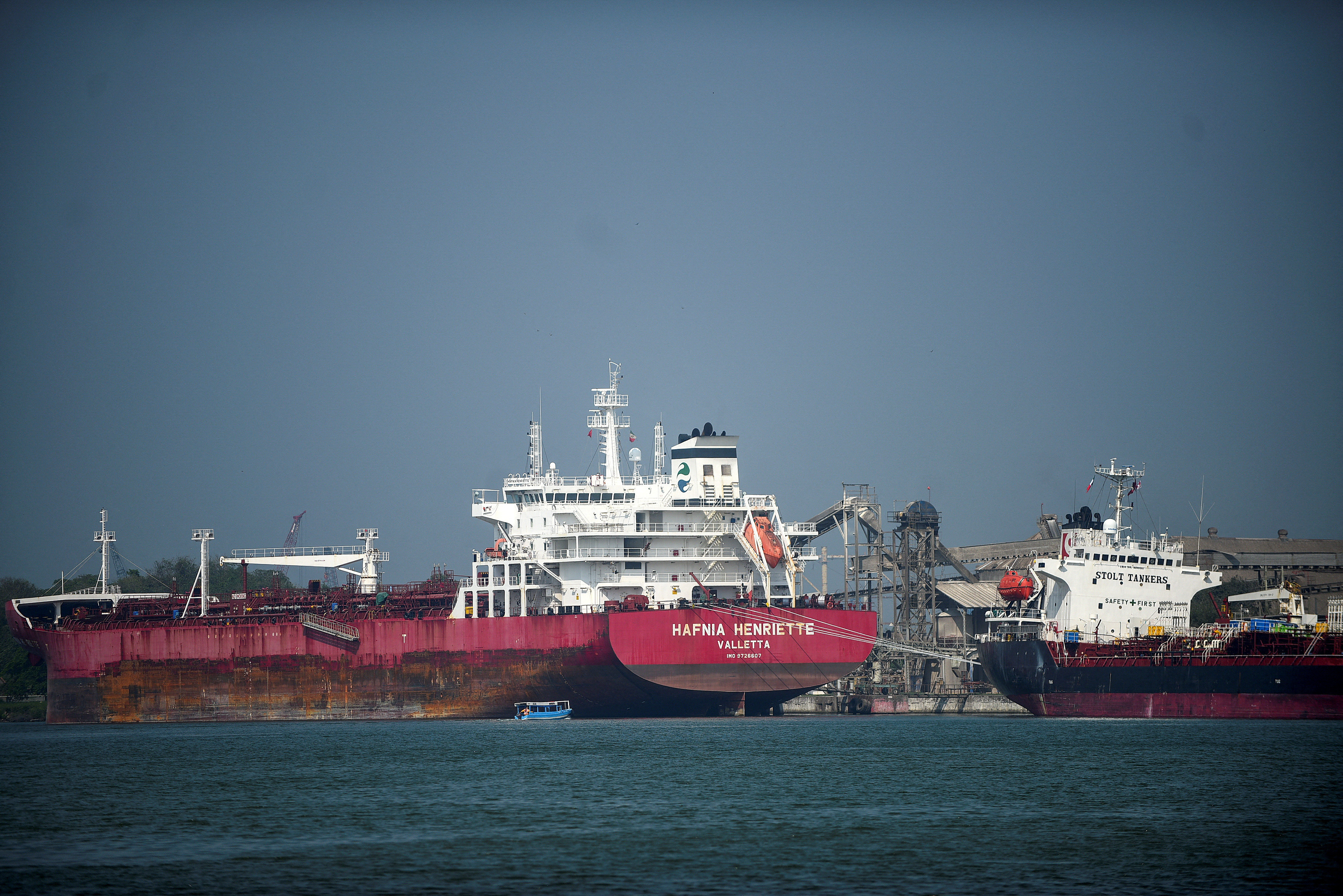 Oil tankers are docked at the port of Tuxpan