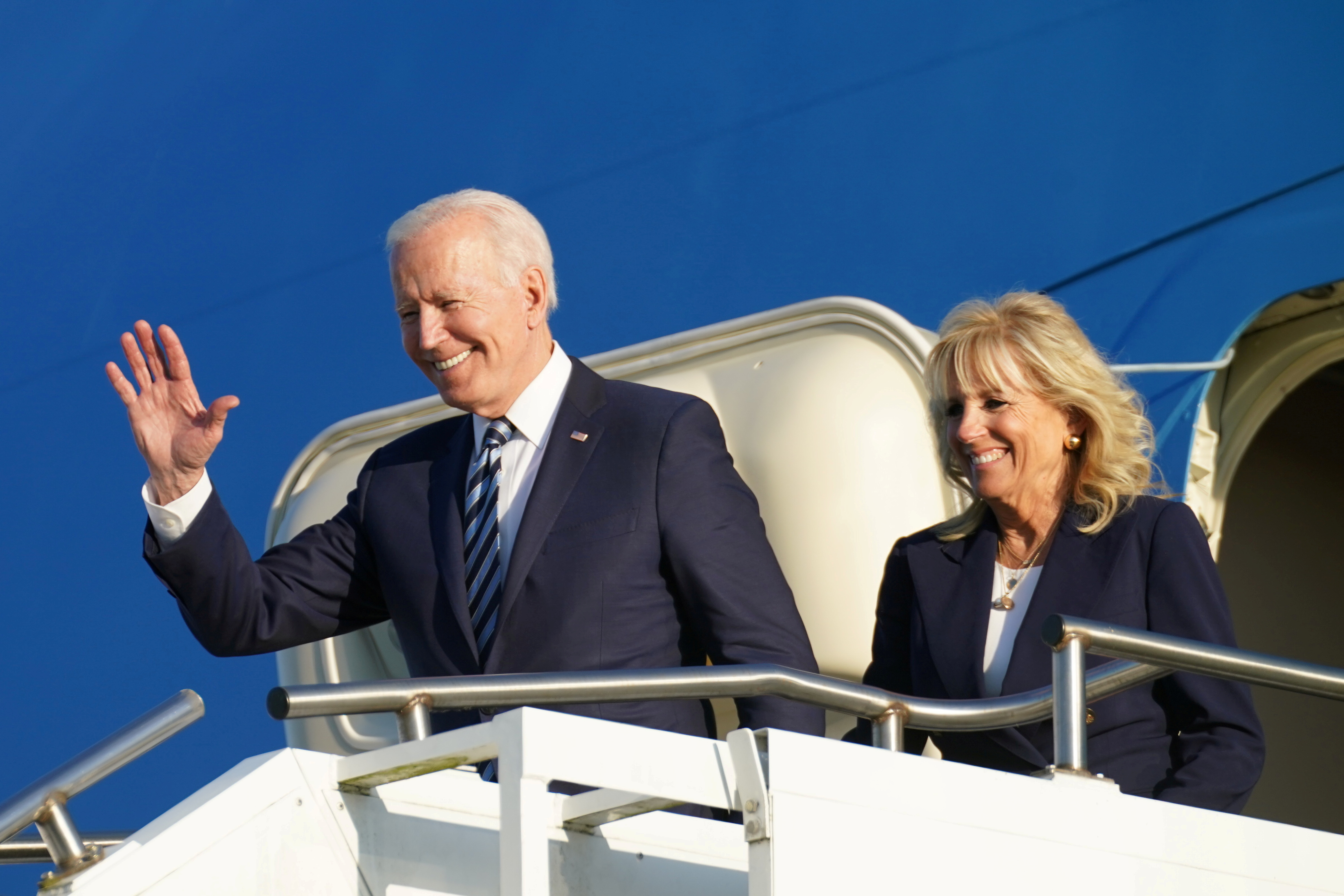 U.S. President Biden arrives at RAF Mildenhall ahead of the G7 Summit, near Mildenhall