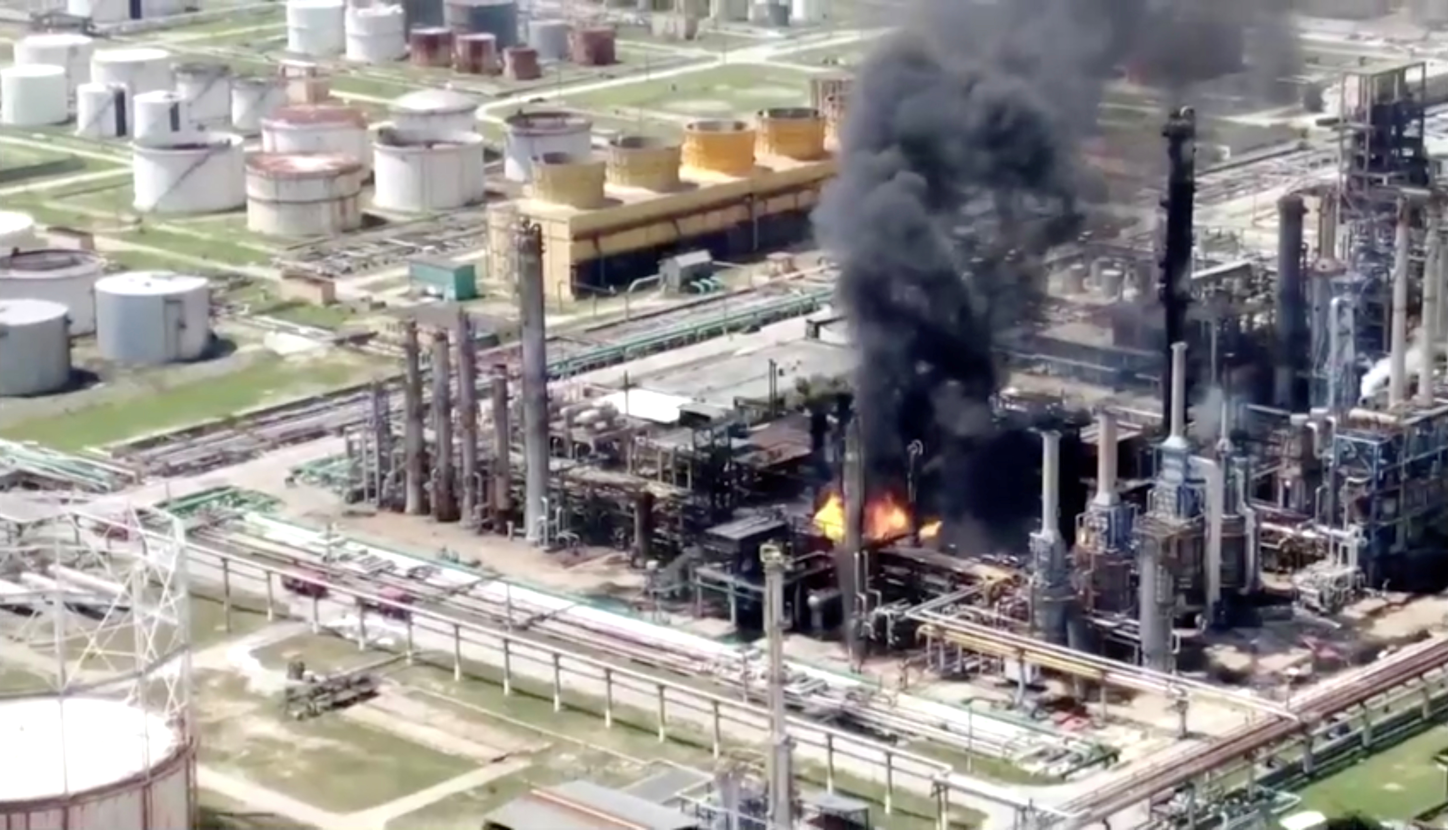 Drone footage shows fire at Romania's Black sea refinery