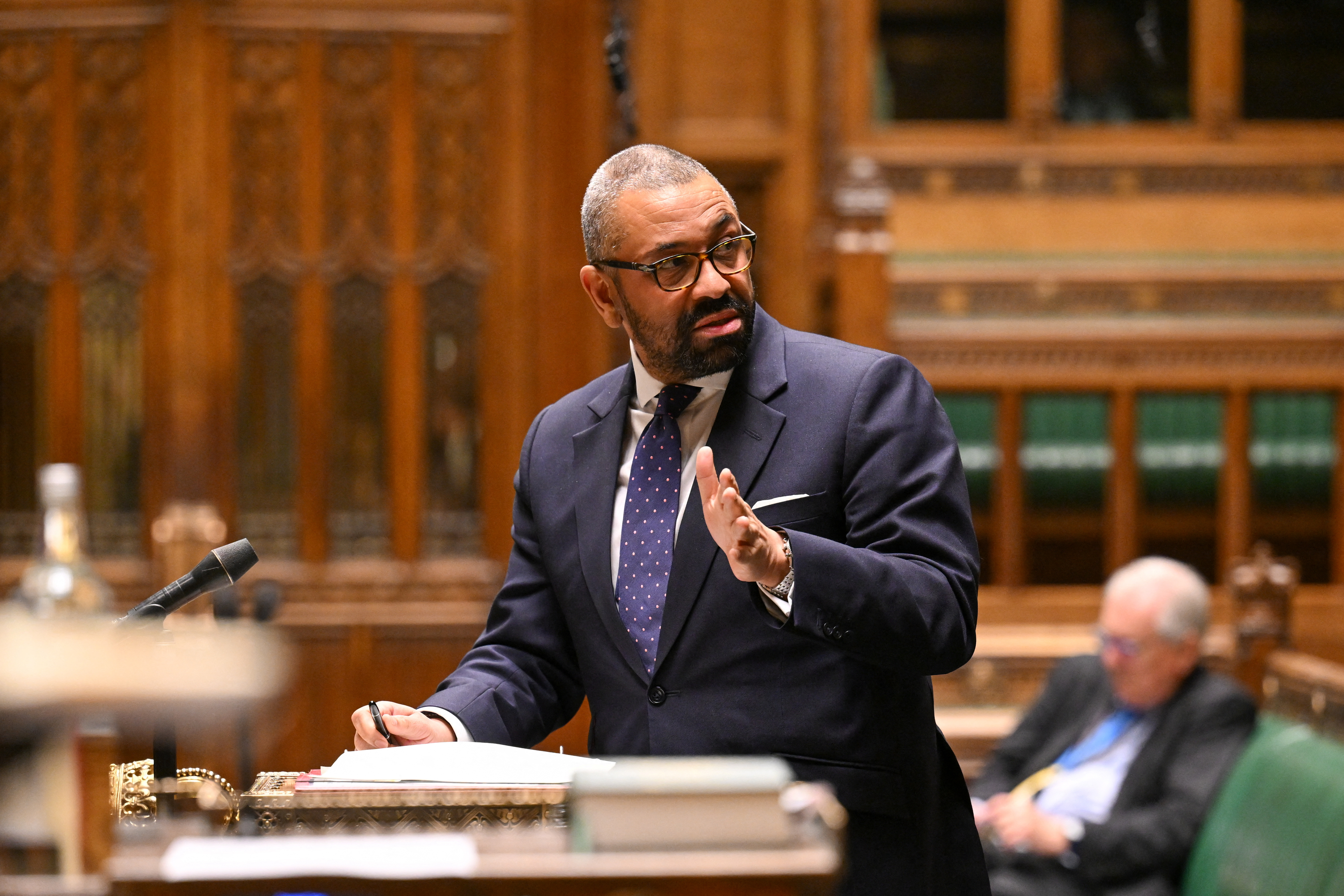 British Home Secretary James Cleverly makes a statement on the publication of the Part 1 Angiolini Inquiry report at the House of Commons in London