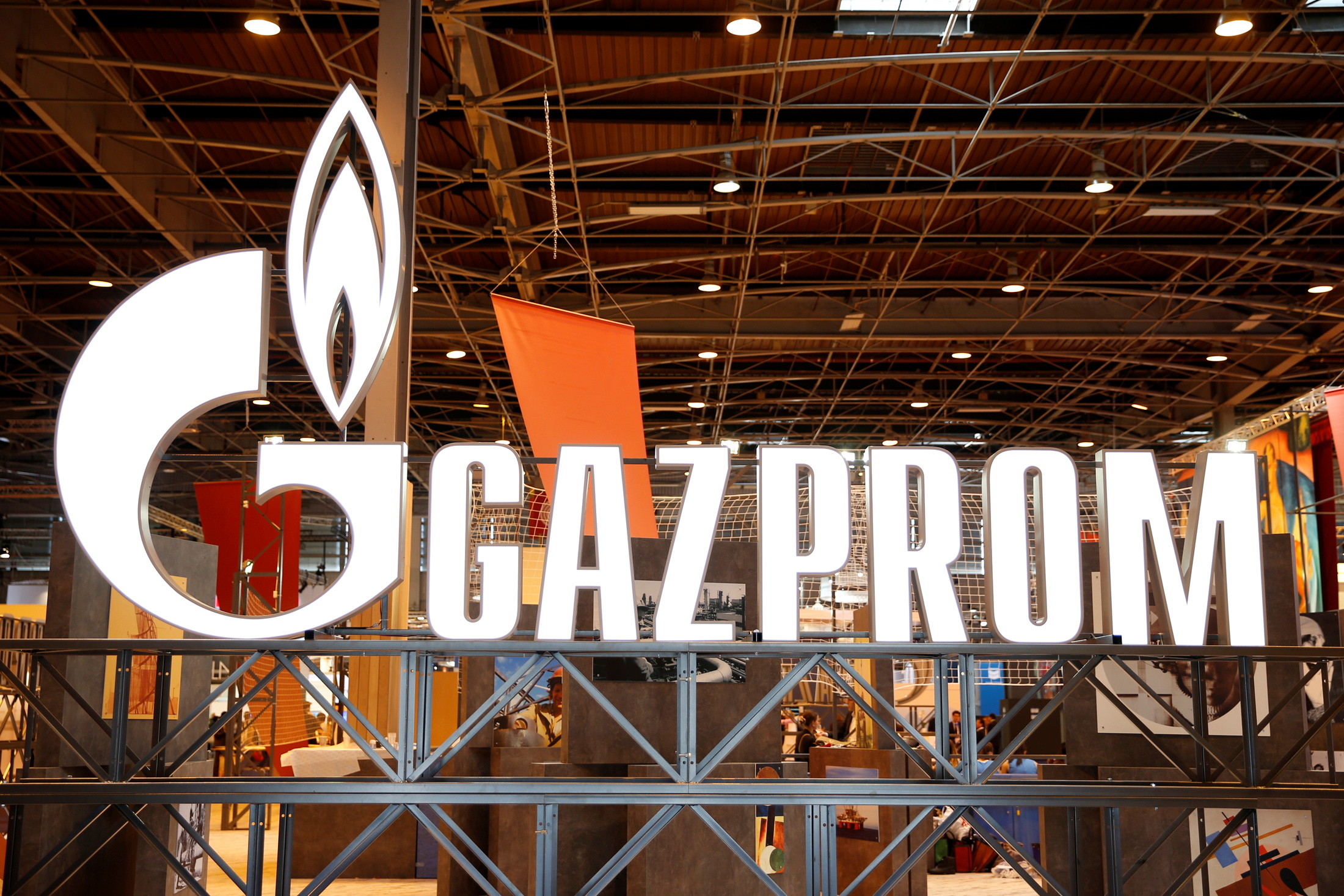 The logo of Gazprom is pictured at the 26th World Gas Conference in Paris, France, June 2, 2015.  REUTERS/Benoit Tessier/File Photo