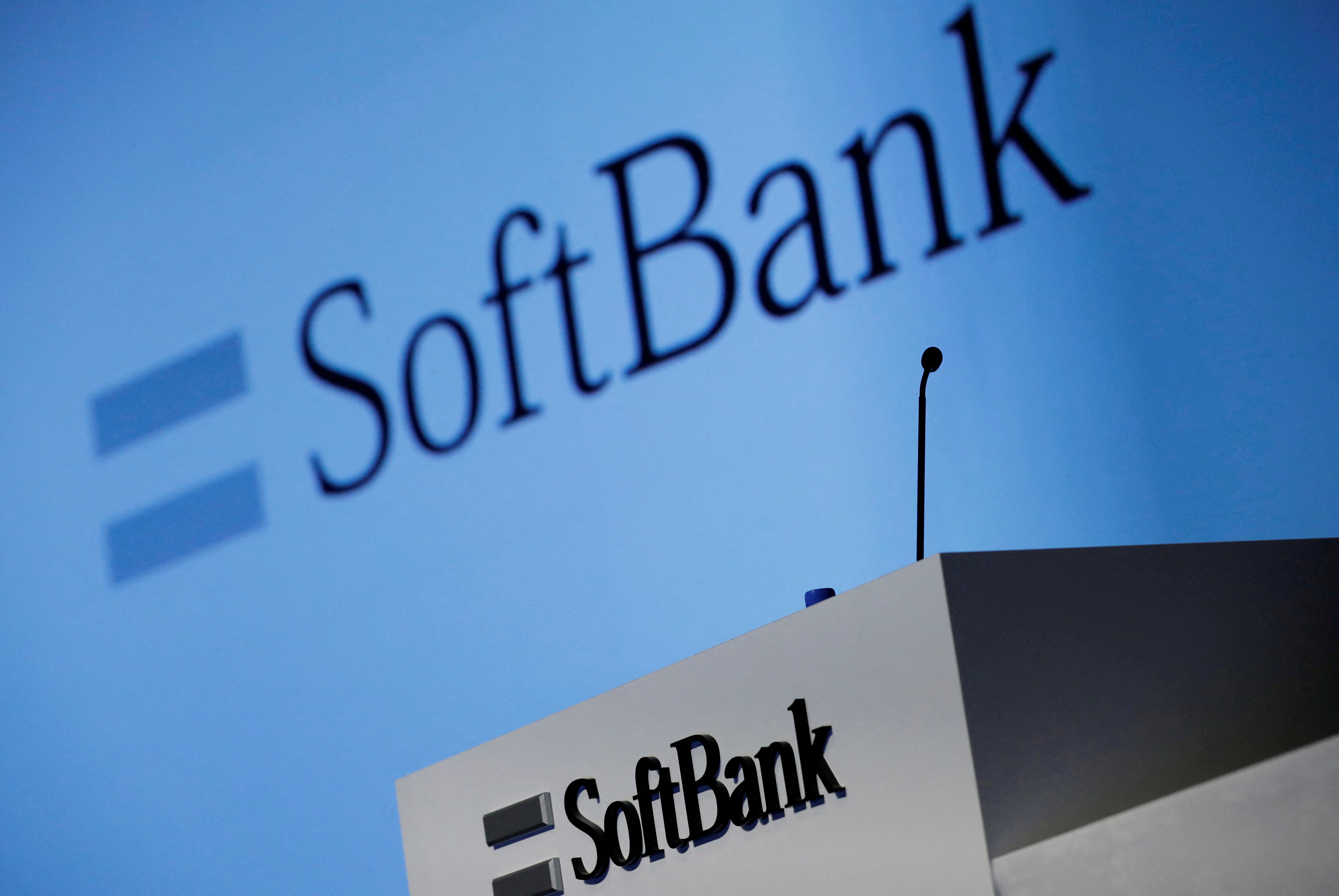 SoftBank's logo is pictured at a news conference in Tokyo