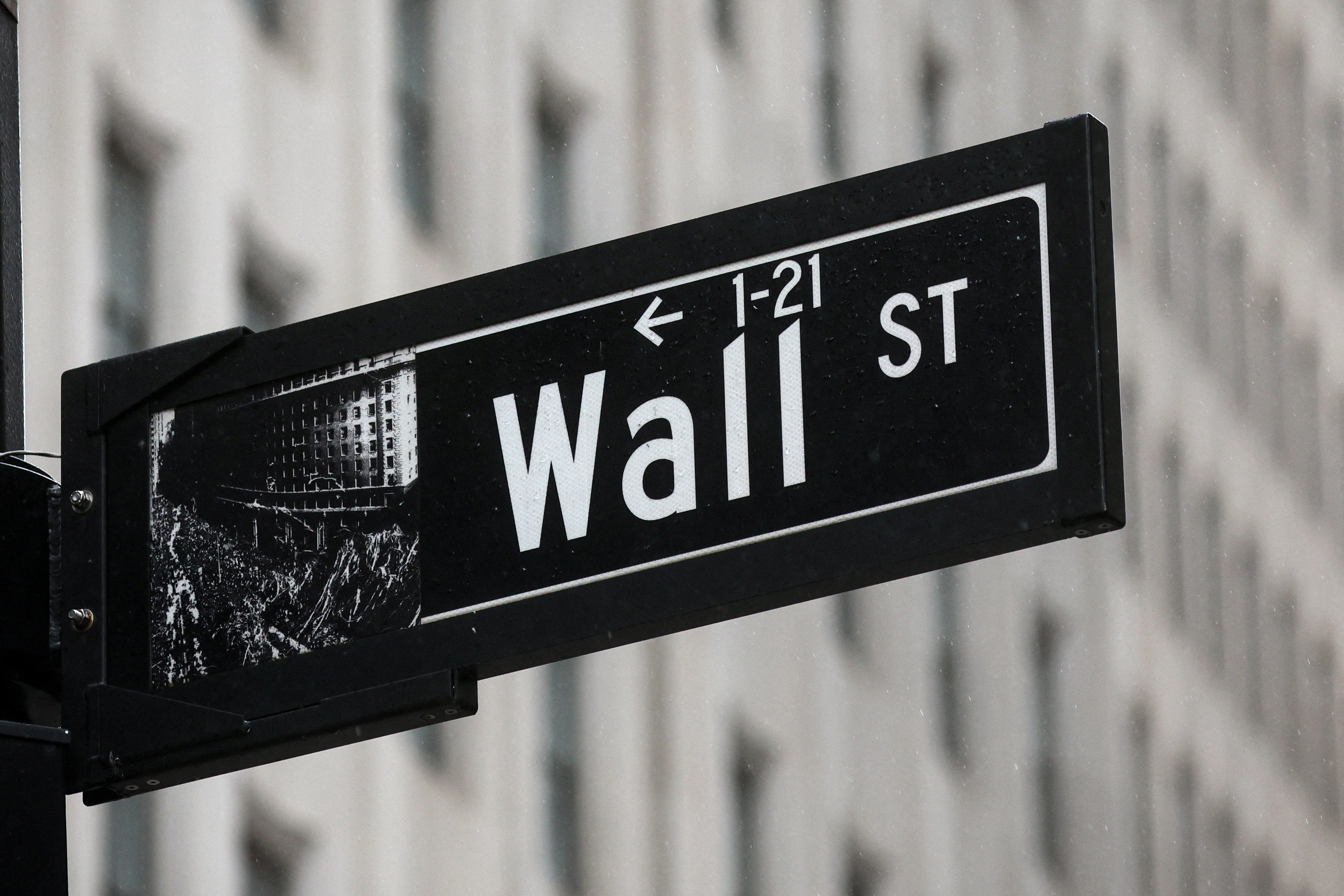 A Wall St. sign is seen in New York