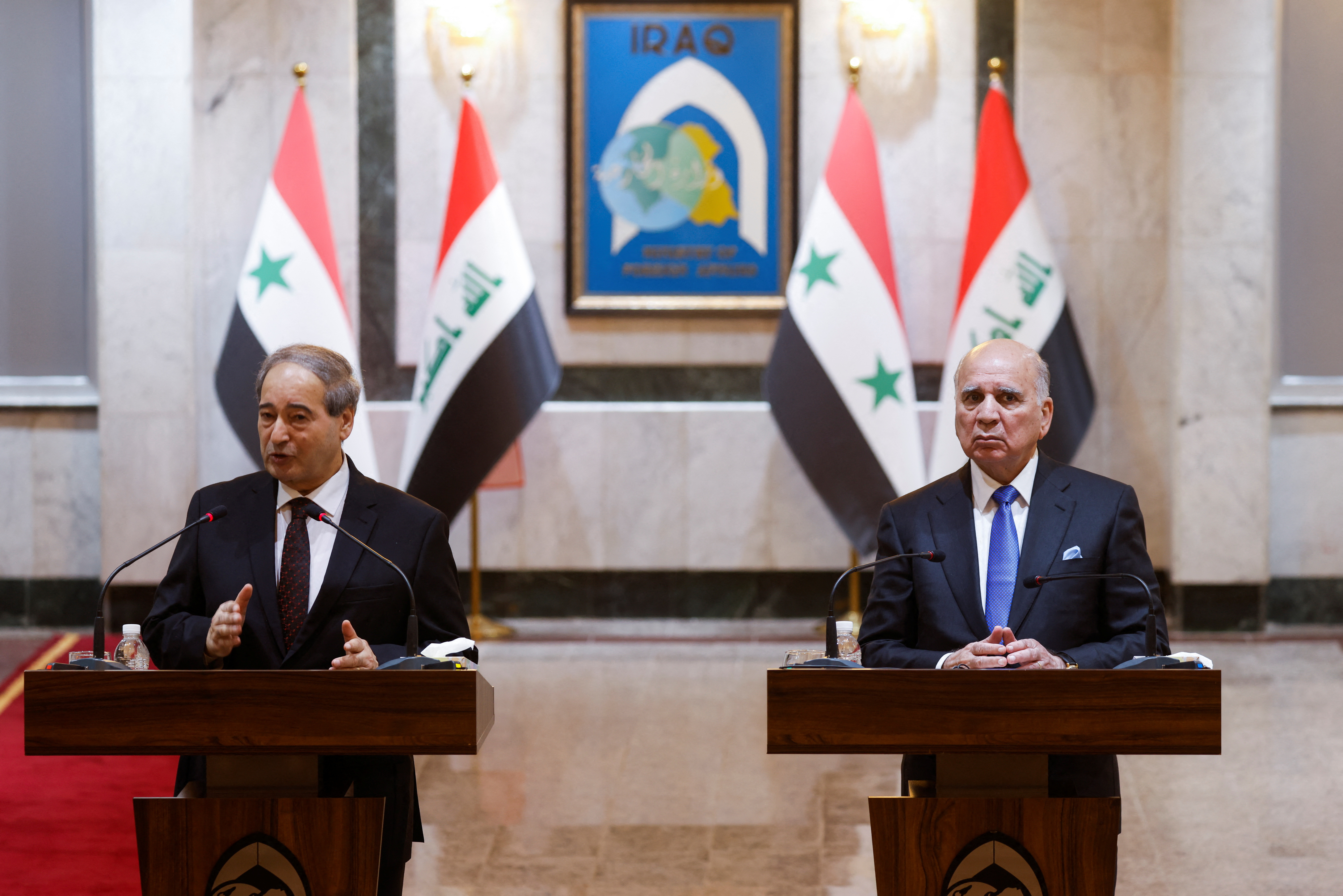 Syrian Foreign Minister Faisal Mekdad holds press conference with Iraqi counterpart, in Baghdad