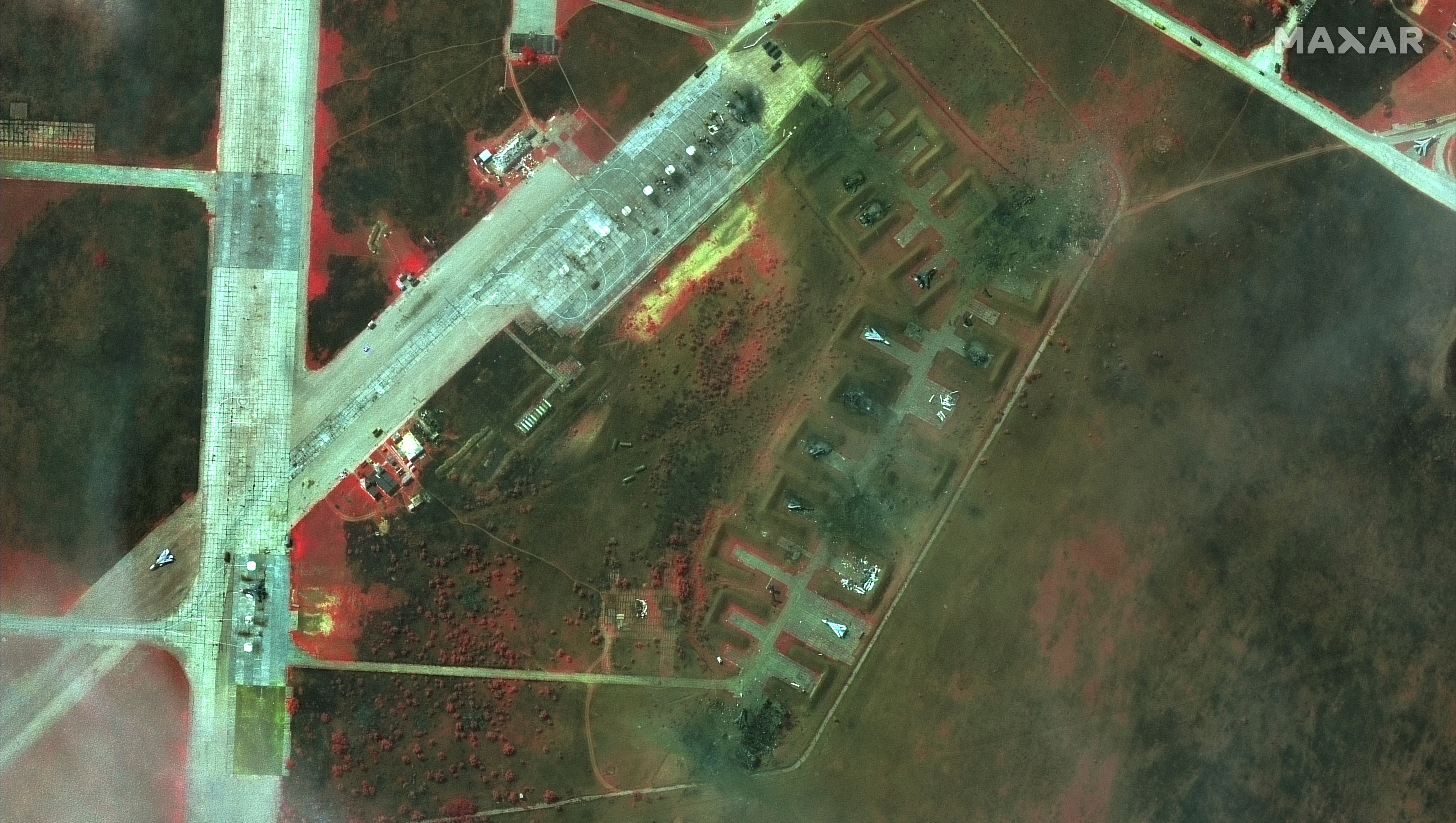 An overview of Saki Airbase after attack, in Novofedorivka