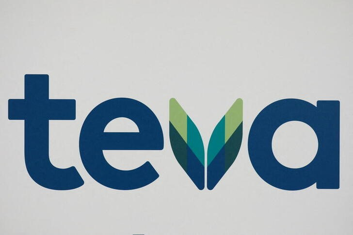 The logo of Teva Pharmaceutical Industries is seen during a news conference in Tel Aviv
