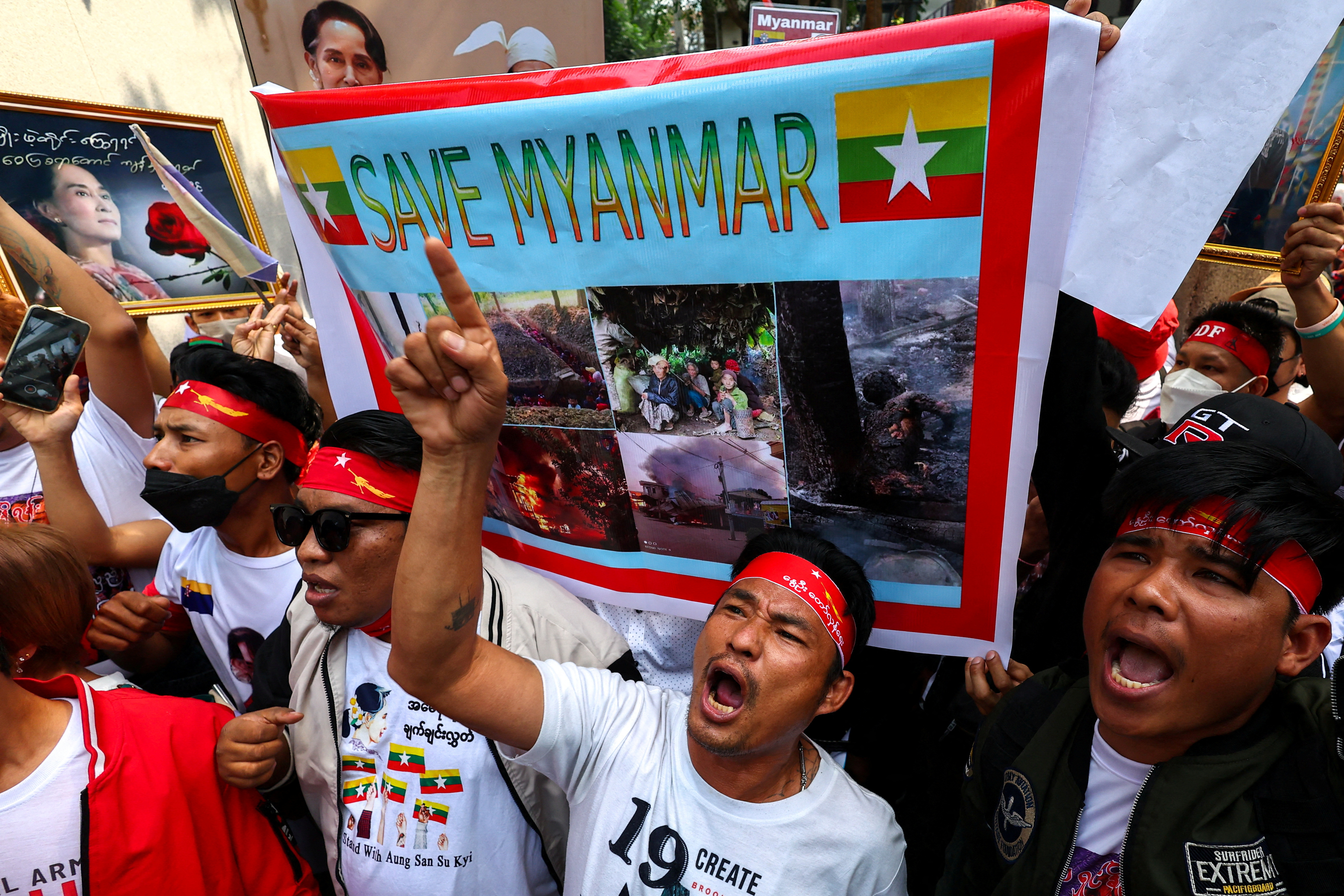 Protest marking the second anniversary of Myanmar's 2021 military coup outside Myanmar Embassy, in Bangkok