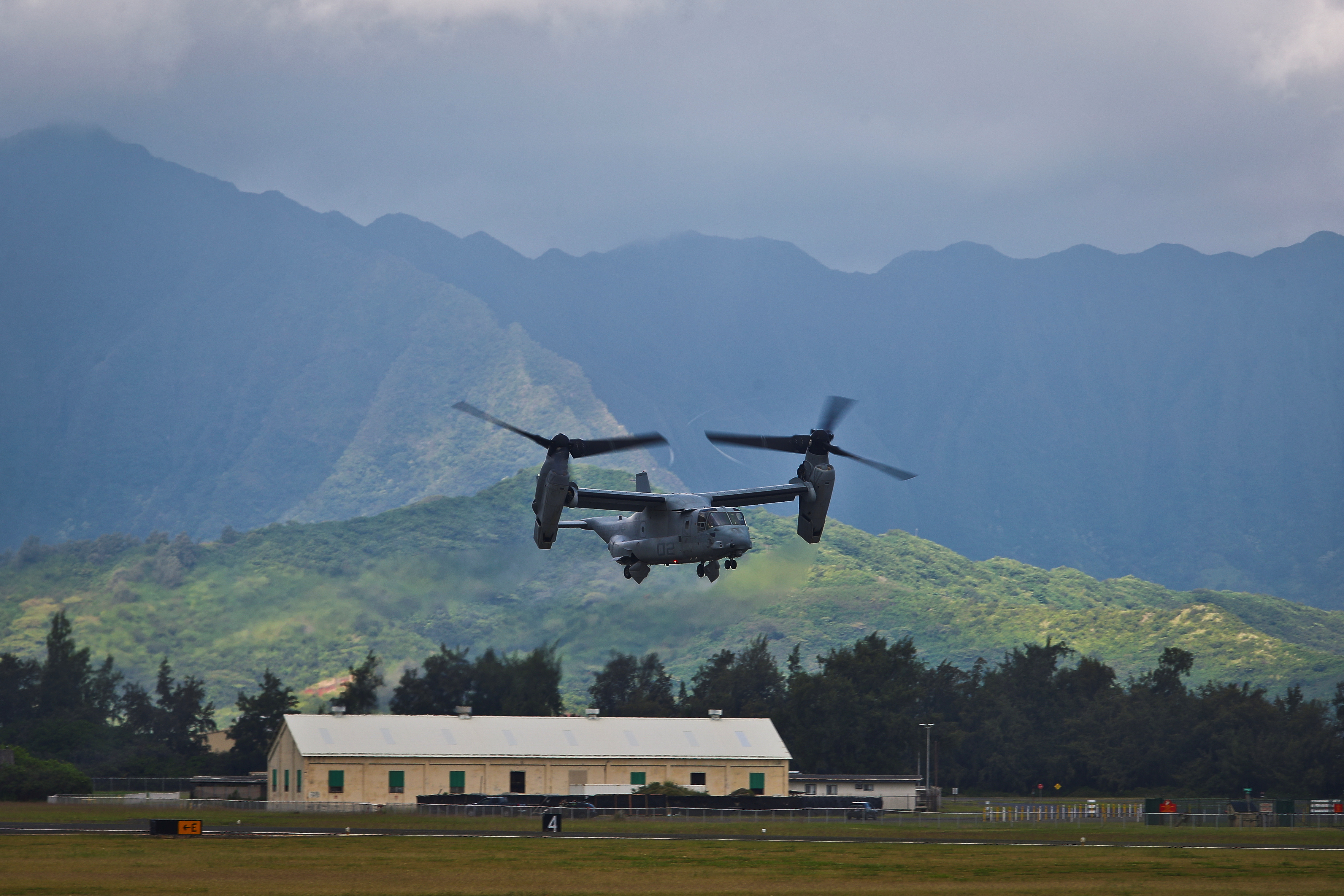 A U.S. MV-22B Ospreys aircraft takes off from Marine Corps Base Hawaii