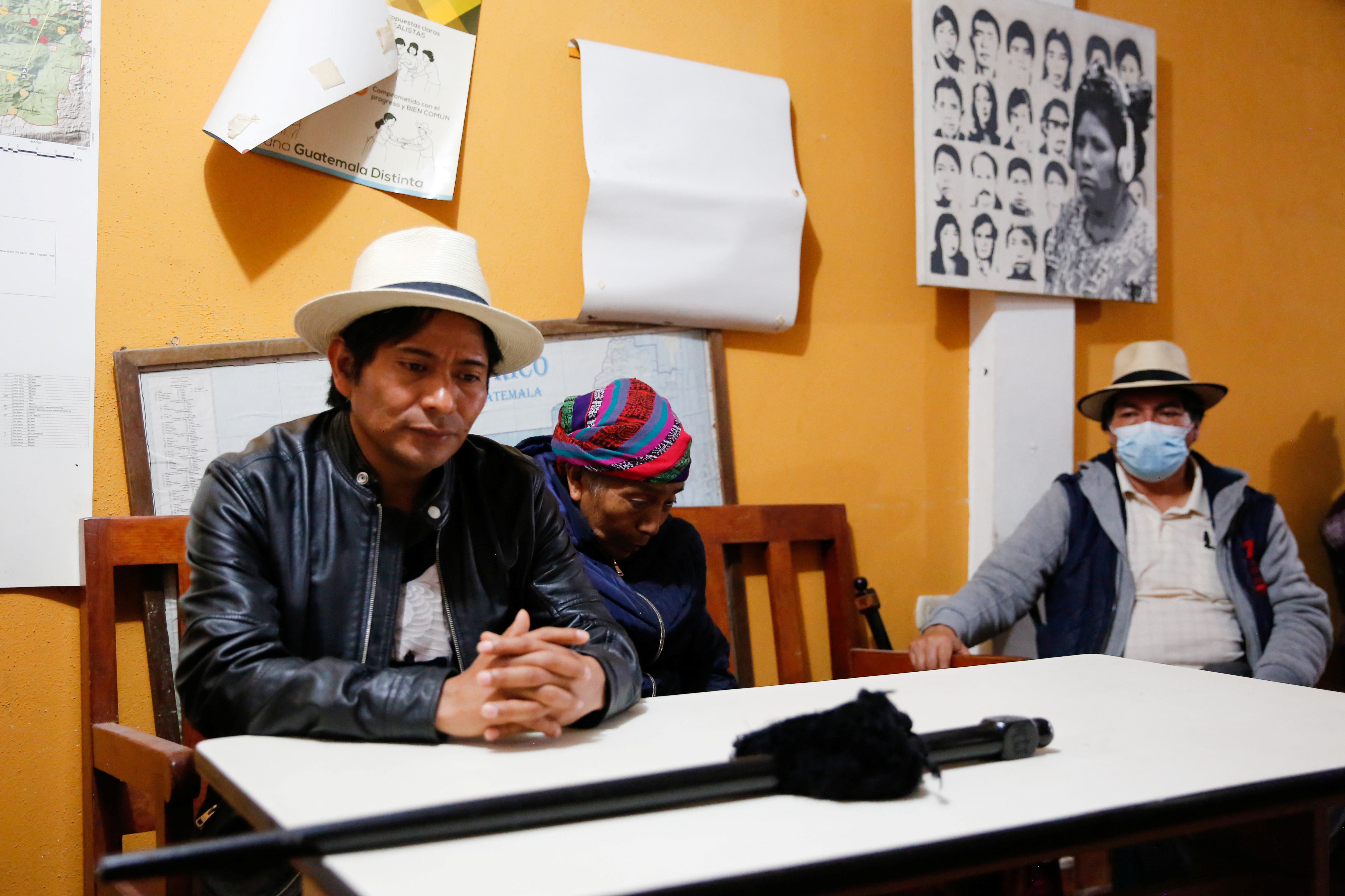 Arnulfo Oxlaj, a survivor of the massacre of children from the Chiul Indigenous community in Guatemala's civil war, meets with Indigenous leaders after local authorities prevented an exhumation at the site where the children are believed to be buried, in Nebaj, Guatemala September 28, 2021. REUTERS/Luis Echeverria