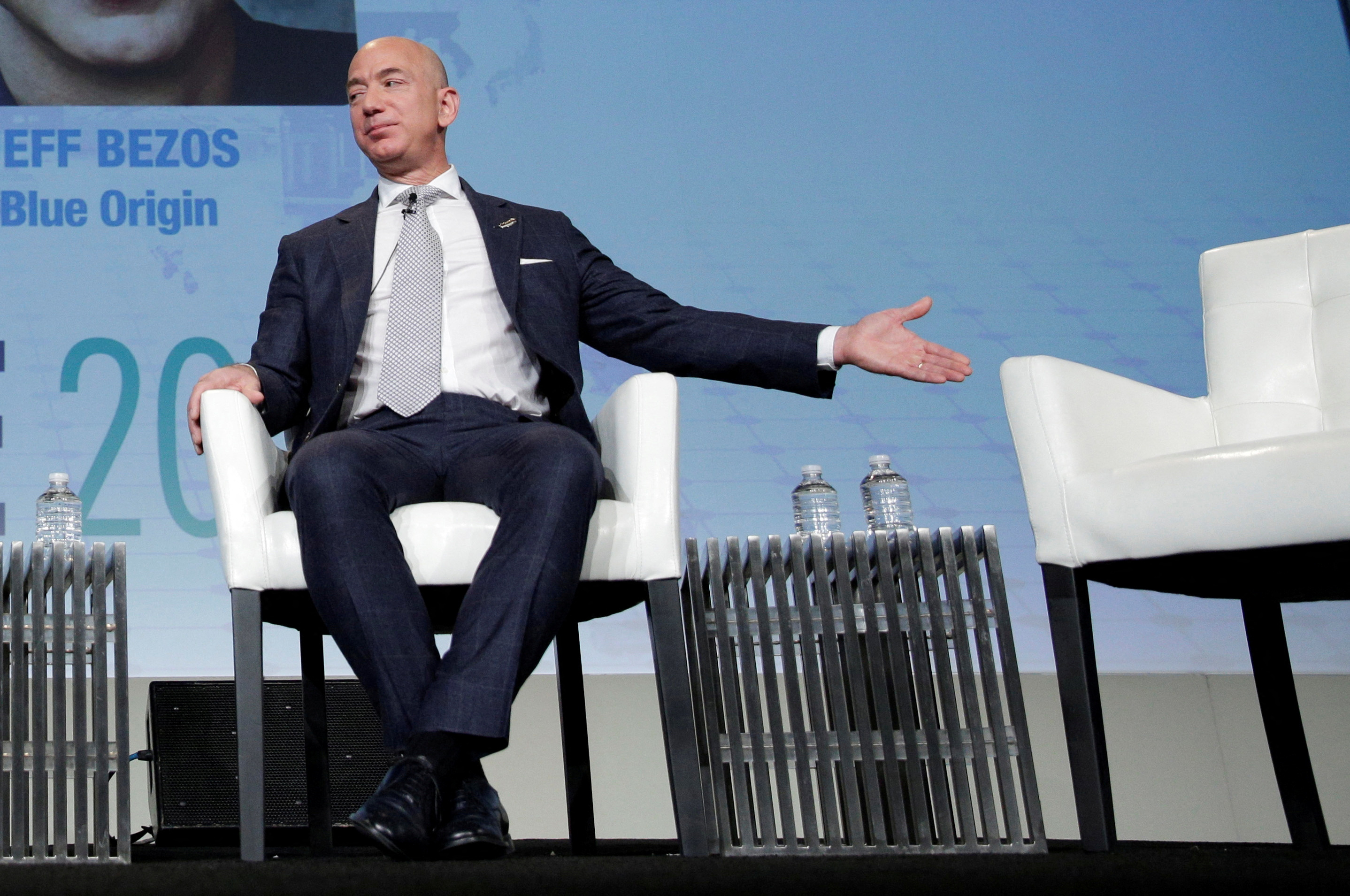 Jeff Bezos, founder of Blue Origin and CEO of Amazon, speaks about the future plans of Blue Origin in Washington