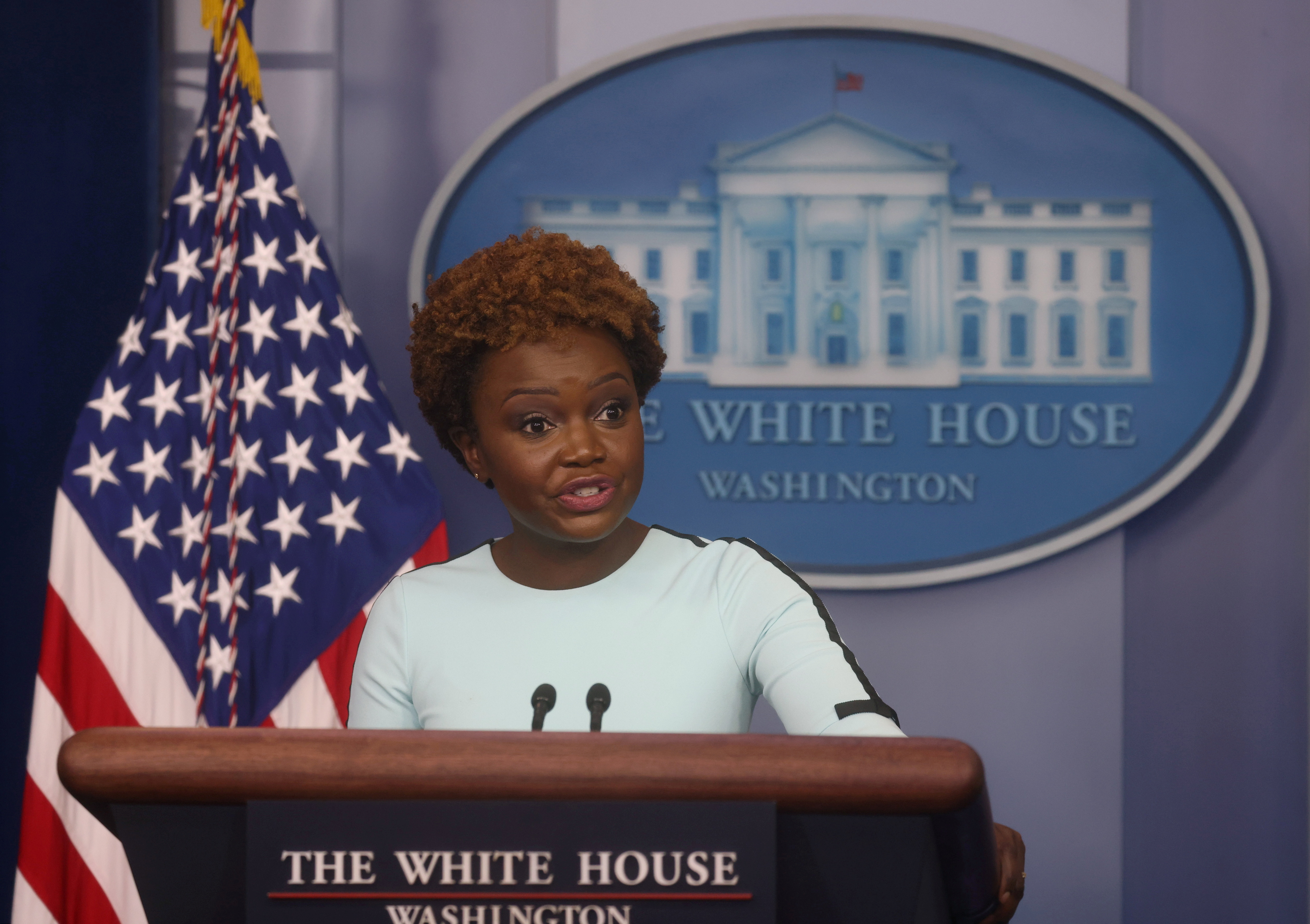 White House Deputy Press Secretary Karine Jean-Pierre holds a press briefing at the White House