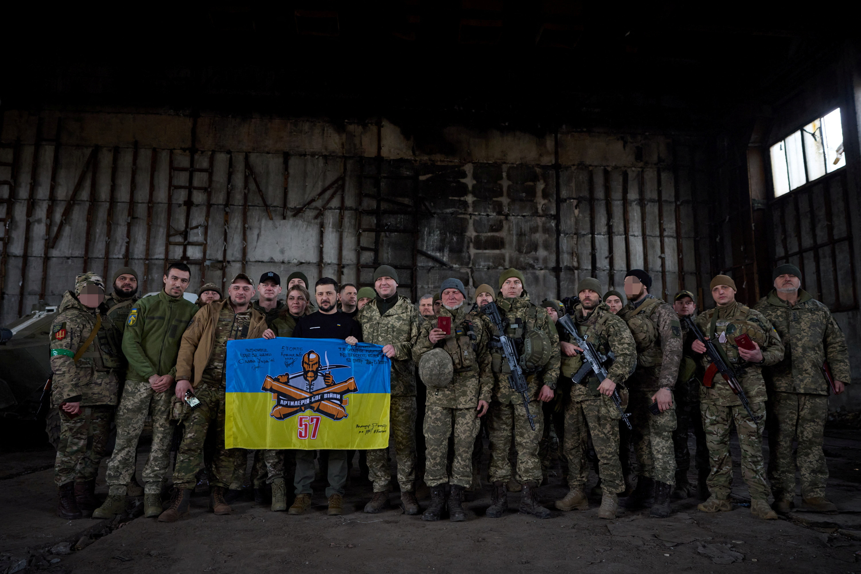 Ukraine's President Zelenskiy visits Ukrainian service members near a frontline in Donetsk region
