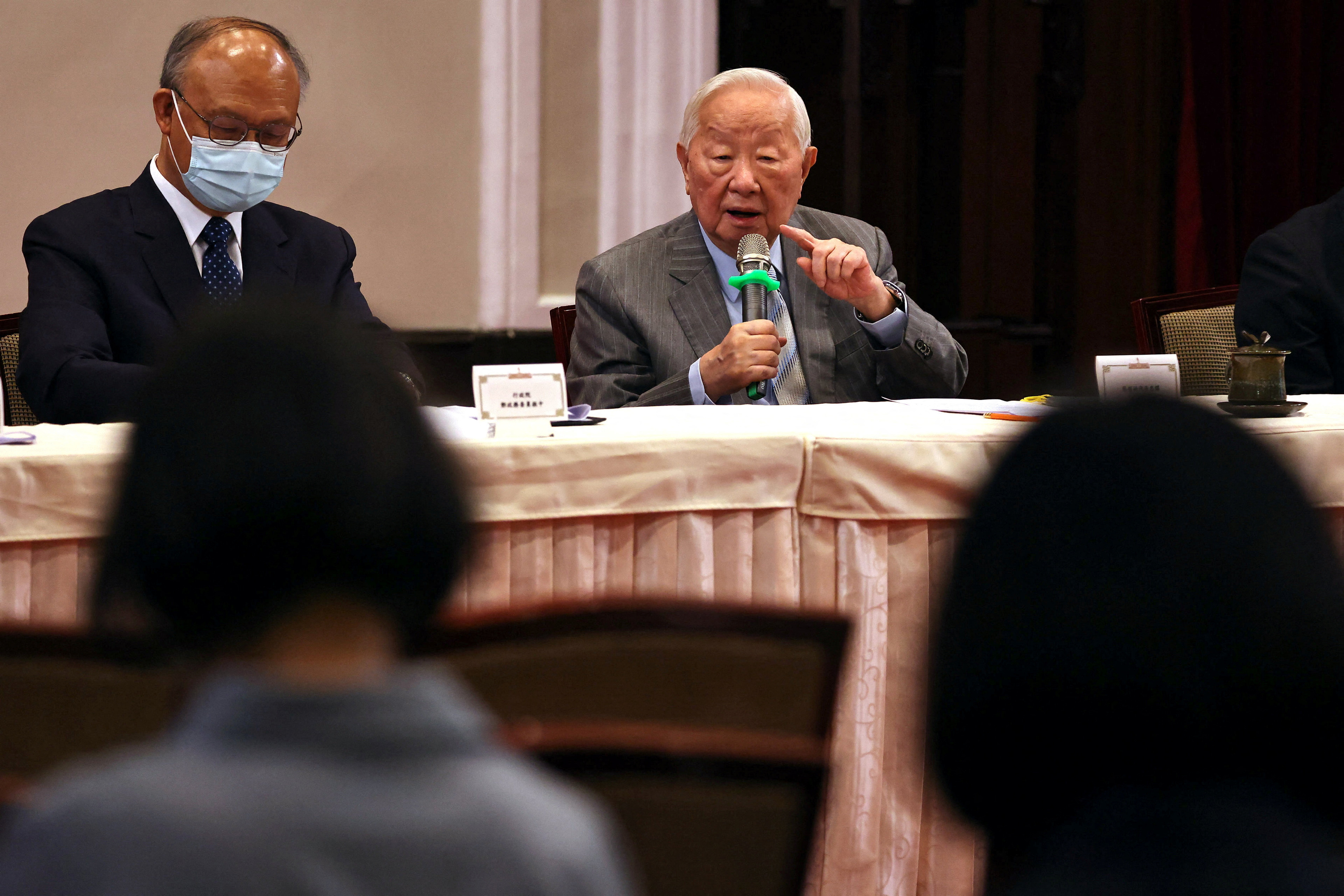 Taiwan's APEC representative and TSMC founder Morris Chang speaks at a news conference in Taipei