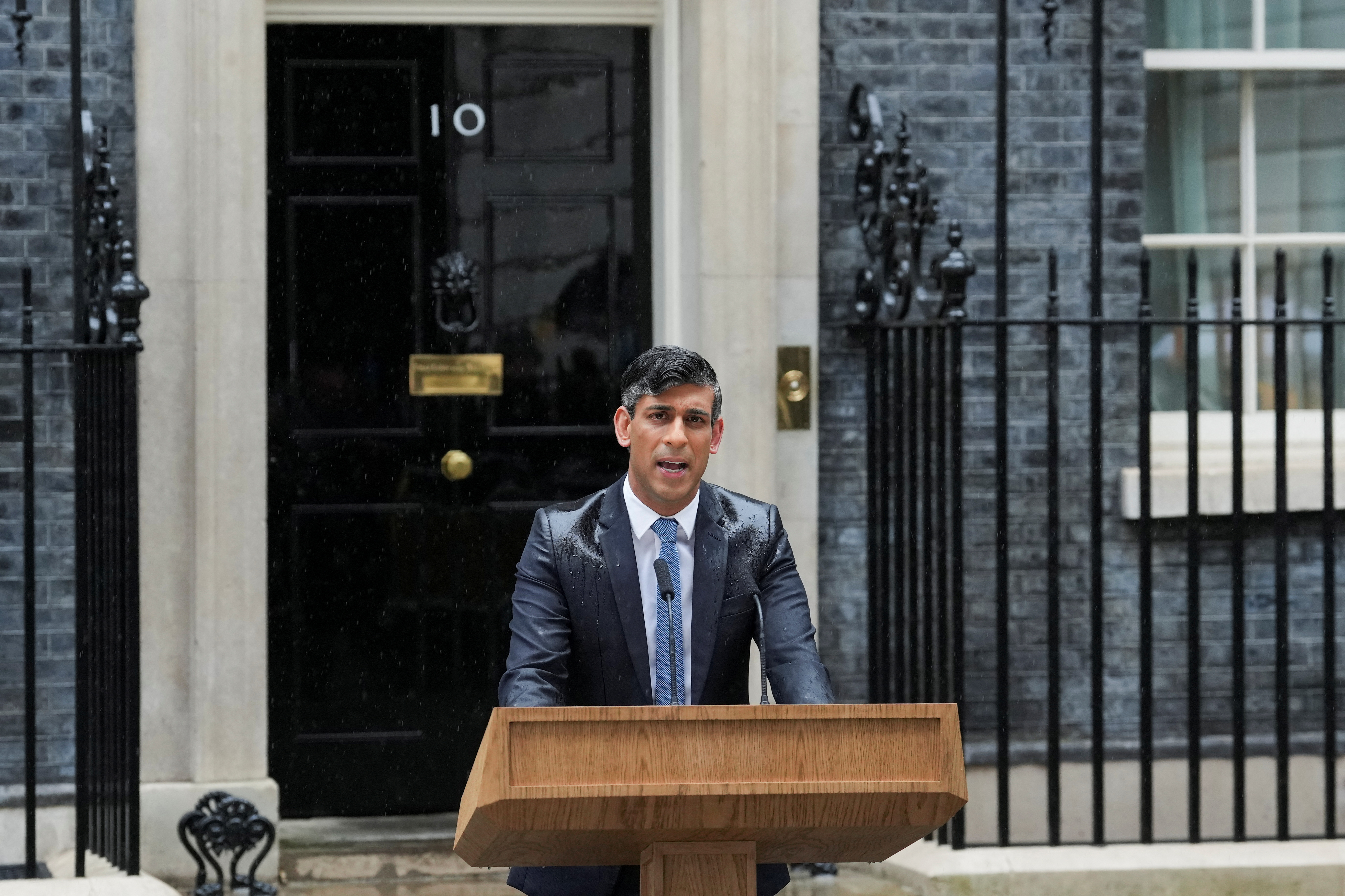 British PM Sunak speaks at Downing Street, in London