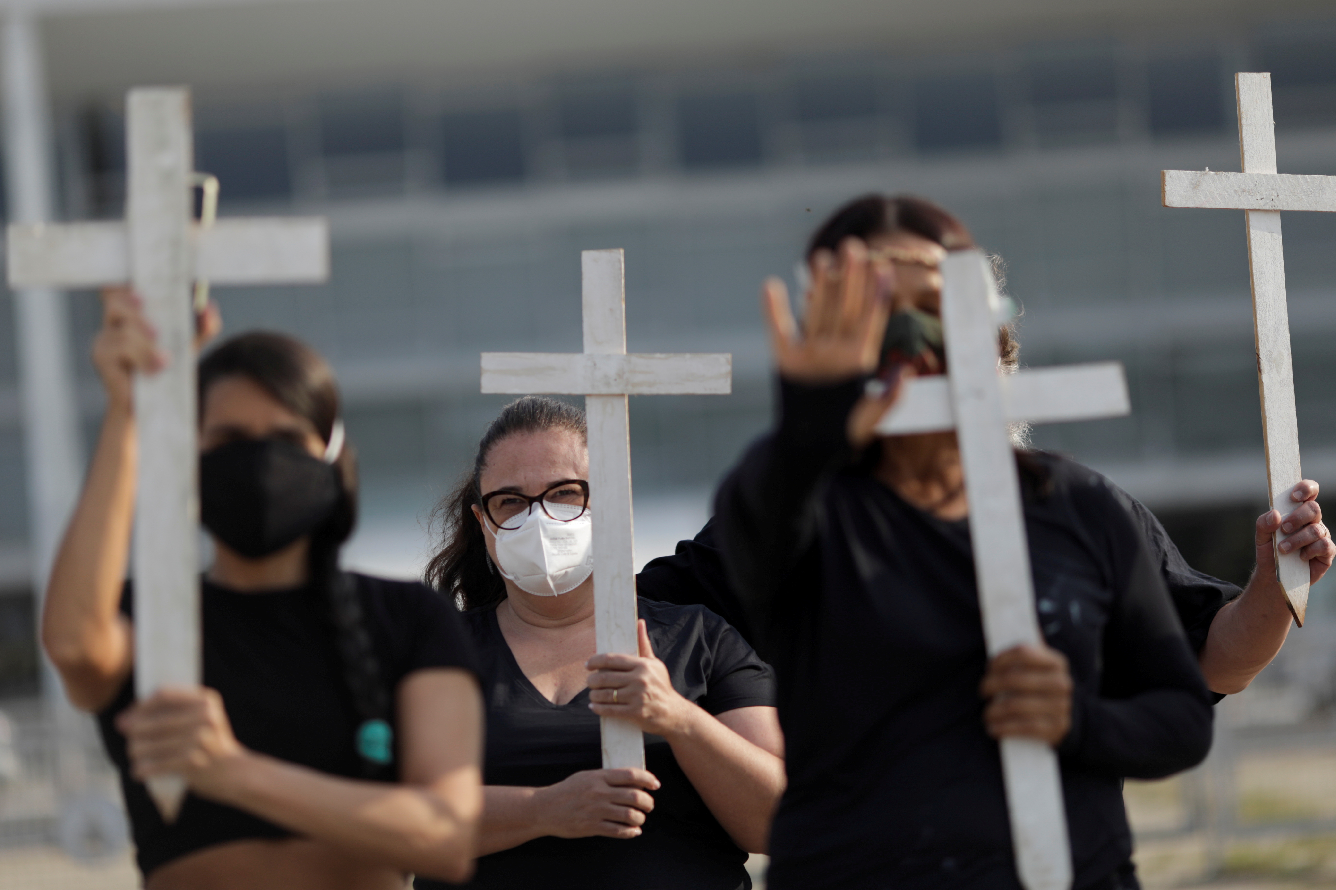 Tribute to Brazil's COVID-19 victims and protest against President Bolsonaro in Brasilia