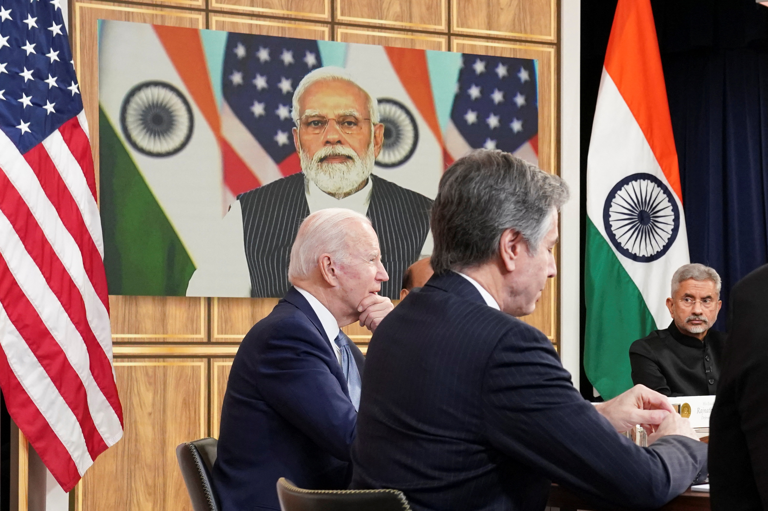 U.S. President Joe Biden holds videoconference with India's Prime Minister Narendra Modi from the White House in Washington
