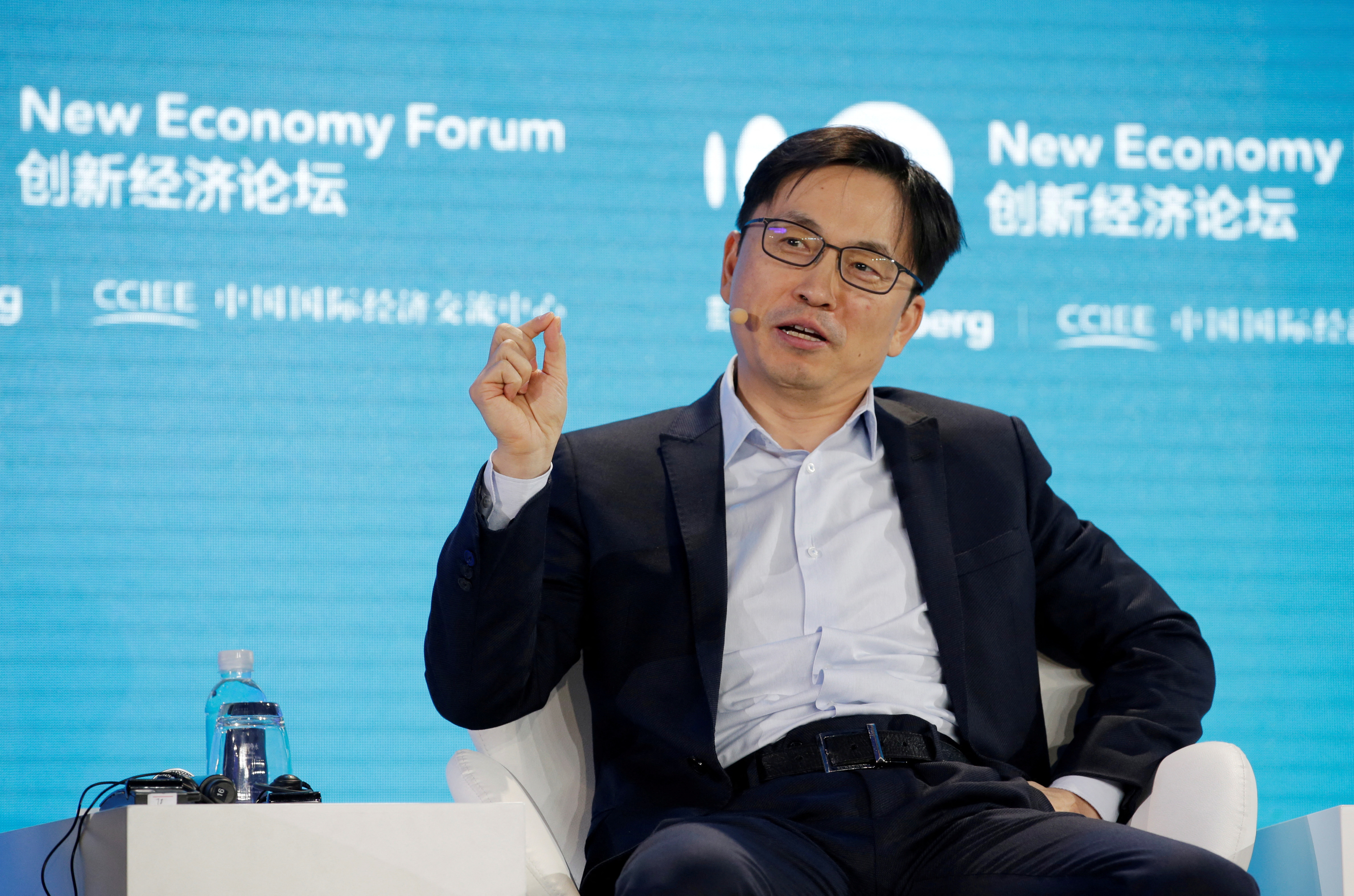Zhang Lei, founder, chairman and chief executive officer of Hillhouse Capital Management Group, speaks at the 2019 New Economy Forum in Beijing