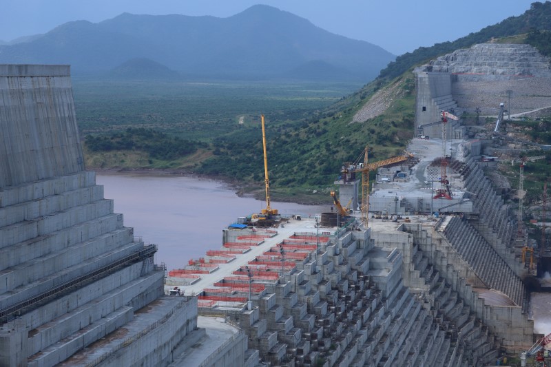 Ethiopia's Grand Renaissance Dam is seen as it undergoes construction work on the river Nile in Guba Woreda