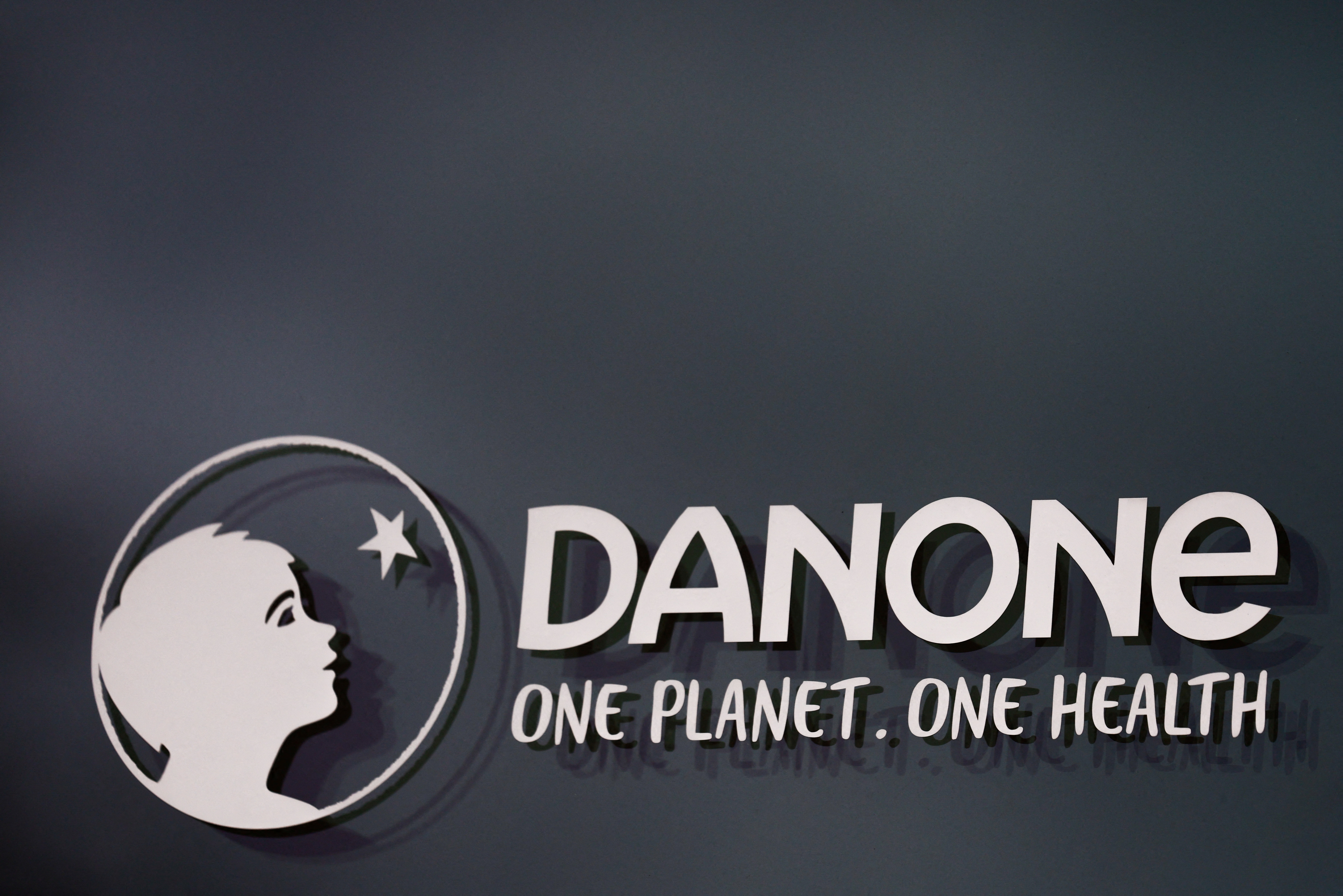 Logo of French food group Danone at the company headquarters in Rueil-Malmaison